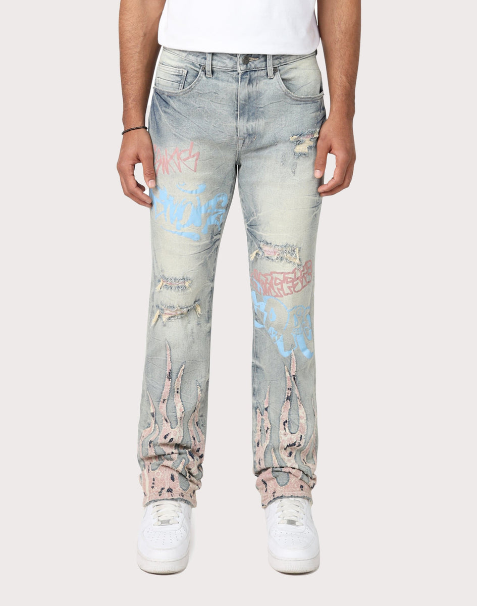 Grindhouse Straight Fit Flame Mechanical Denim Jeans – DTLR