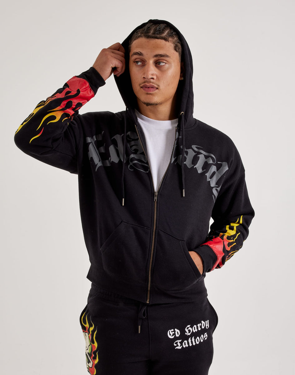 Ed Hardy Flame Skull Full-Zip Fleece Hoodie – DTLR