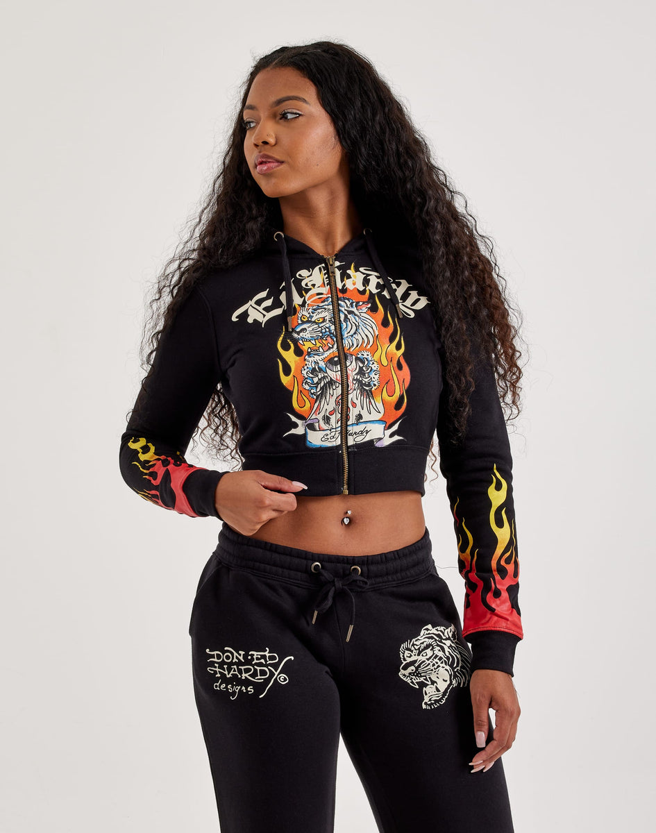 Ed Hardy Tiger Flame Y2K Full-Zip Fleece Hoodie – DTLR