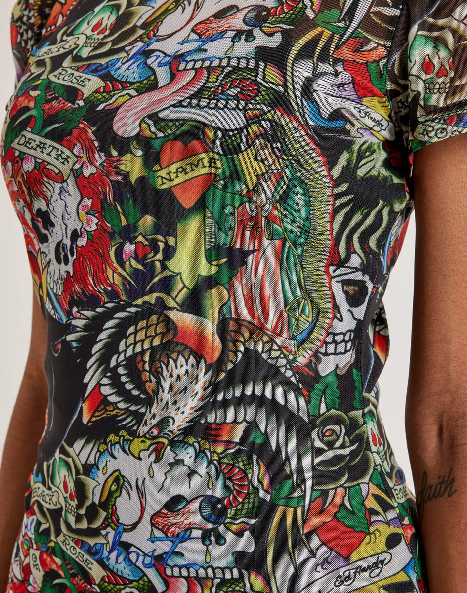 Ed Hardy Tattoo Collage Mesh Tee Dress DTLR Ed Hardy Tattoo Collage Mesh Tee Dress DTLR