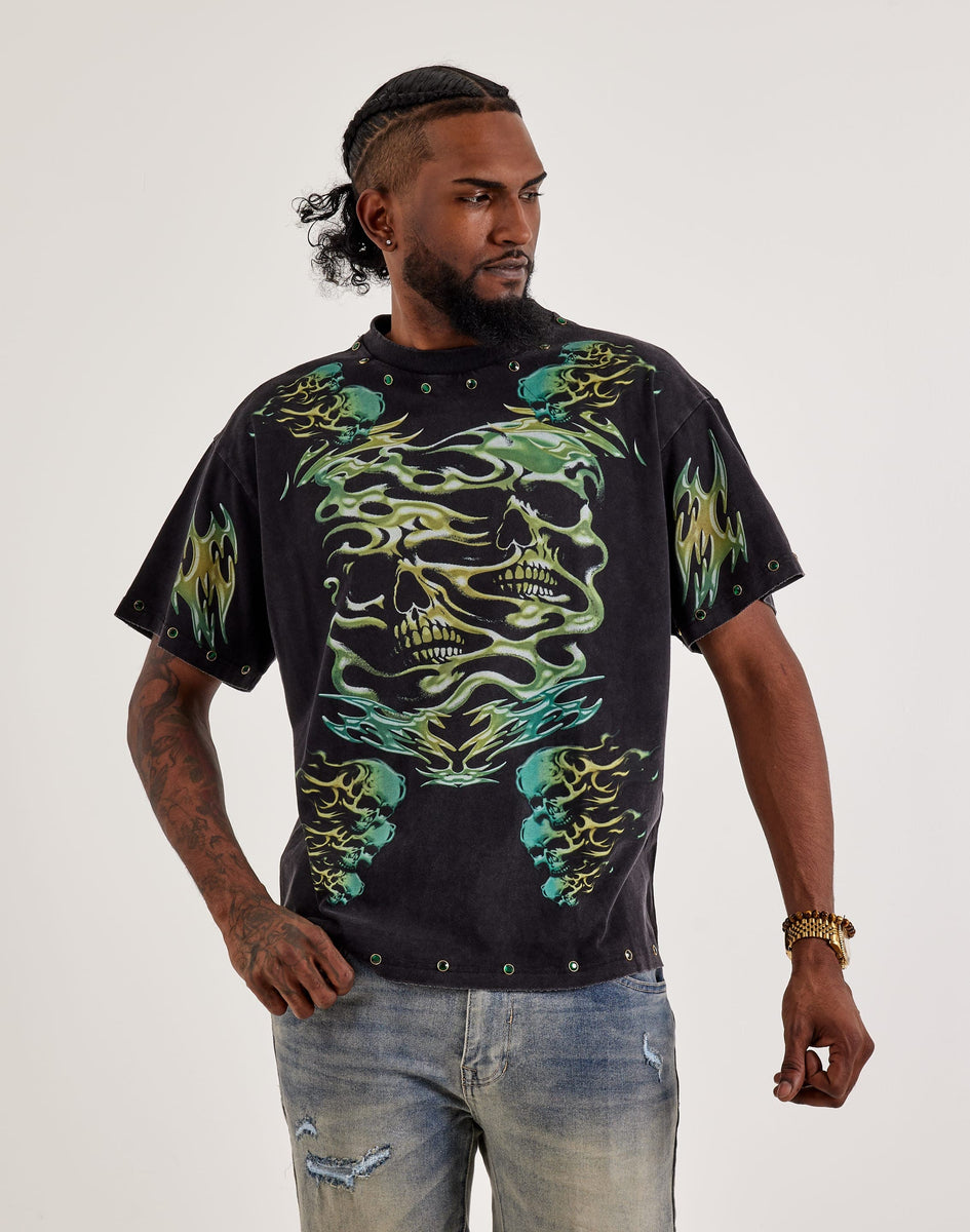 First Row Skull Flames Studded Tee – DTLR