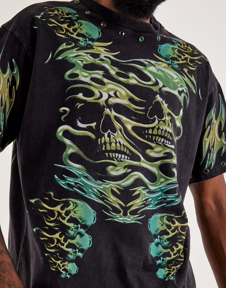 First Row Skull Flames Studded Tee – DTLR