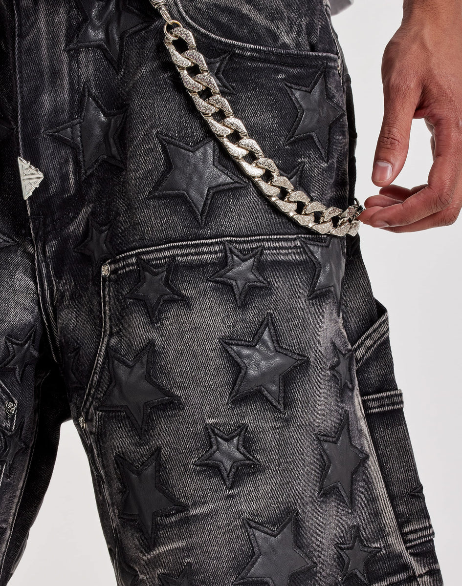 Guapi PU Stars Chain Denim Shorts – DTLR