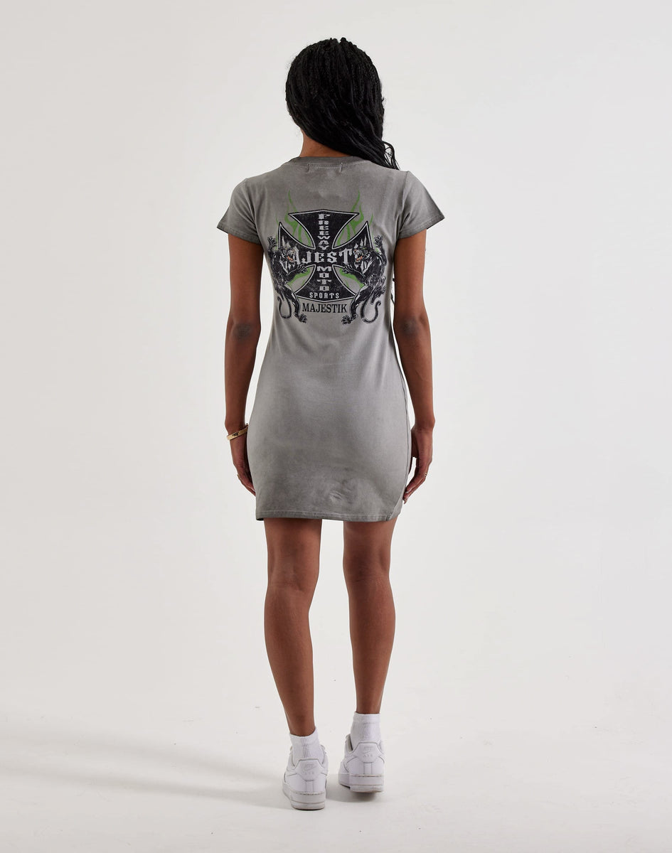 Majestik Women Majestik Skull T-shirt Dress Grey Xlg Majestik Women Majestik Skull T-shirt Dress Grey Xlg