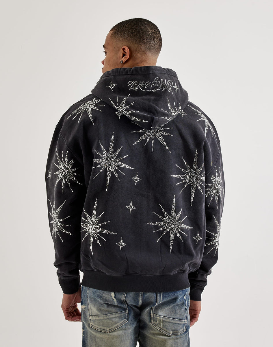 トップス MIDAS Black Stars Rhinestone Fur Hoodie Majestik Star Full-Zip Rhinestone Fleece Hoodie – DTLR