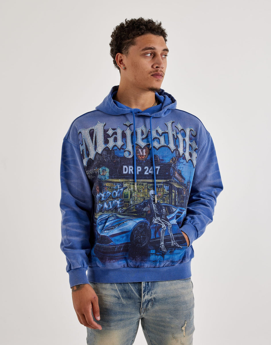 Majestik Live Free Or Die Hard Rhinestone Fleece Hoodie – DTLR