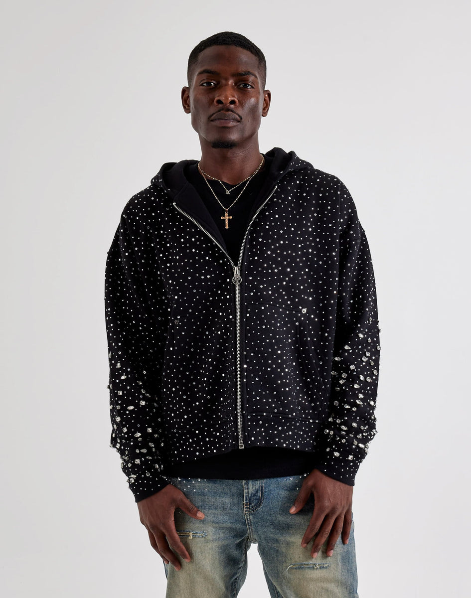 Preme Allover Rhinestone Full-Zip Fleece Hoodie – DTLR