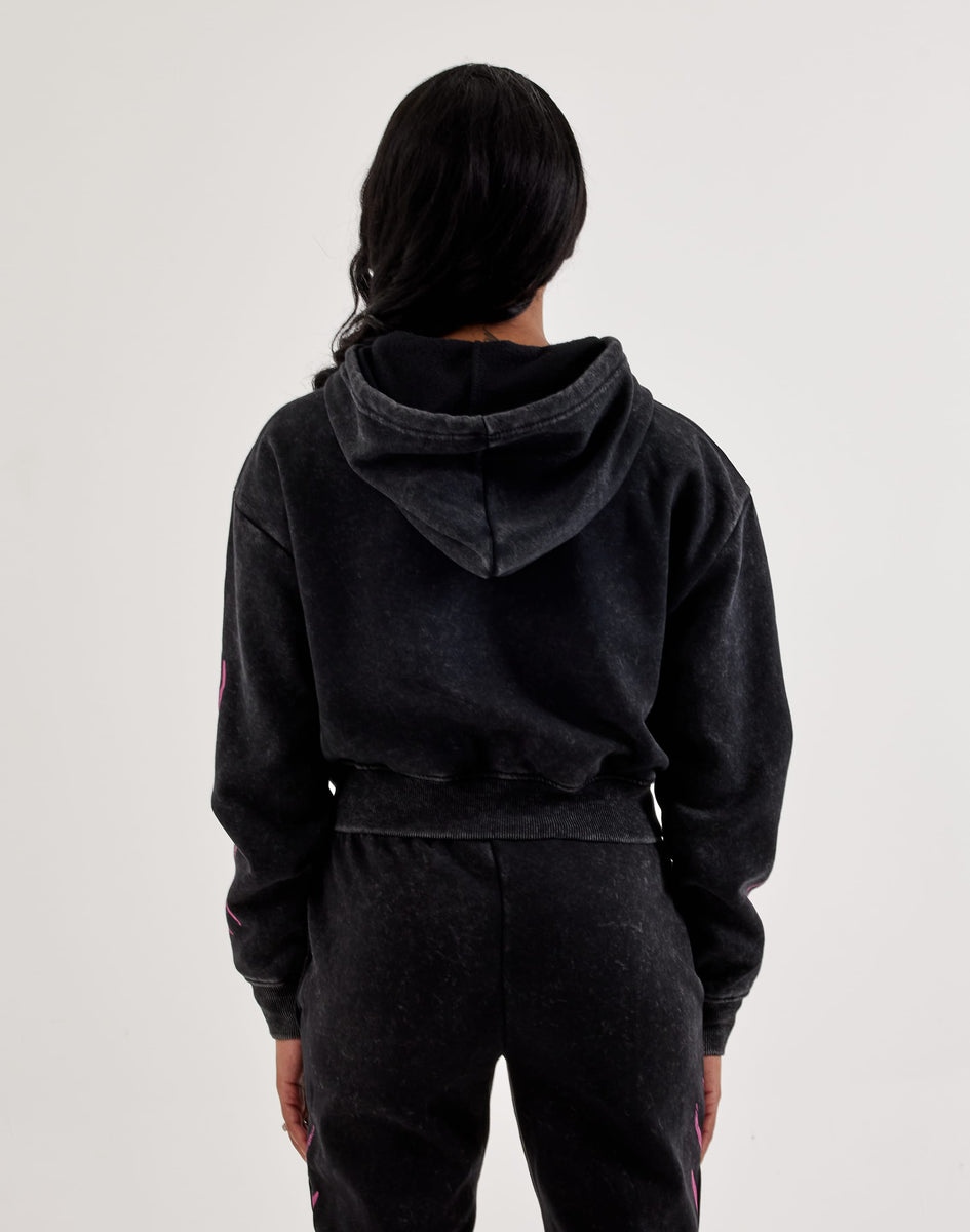 Red Fox Studded Heart Flame Cropped Fleece Full-Zip Hoodie – DTLR