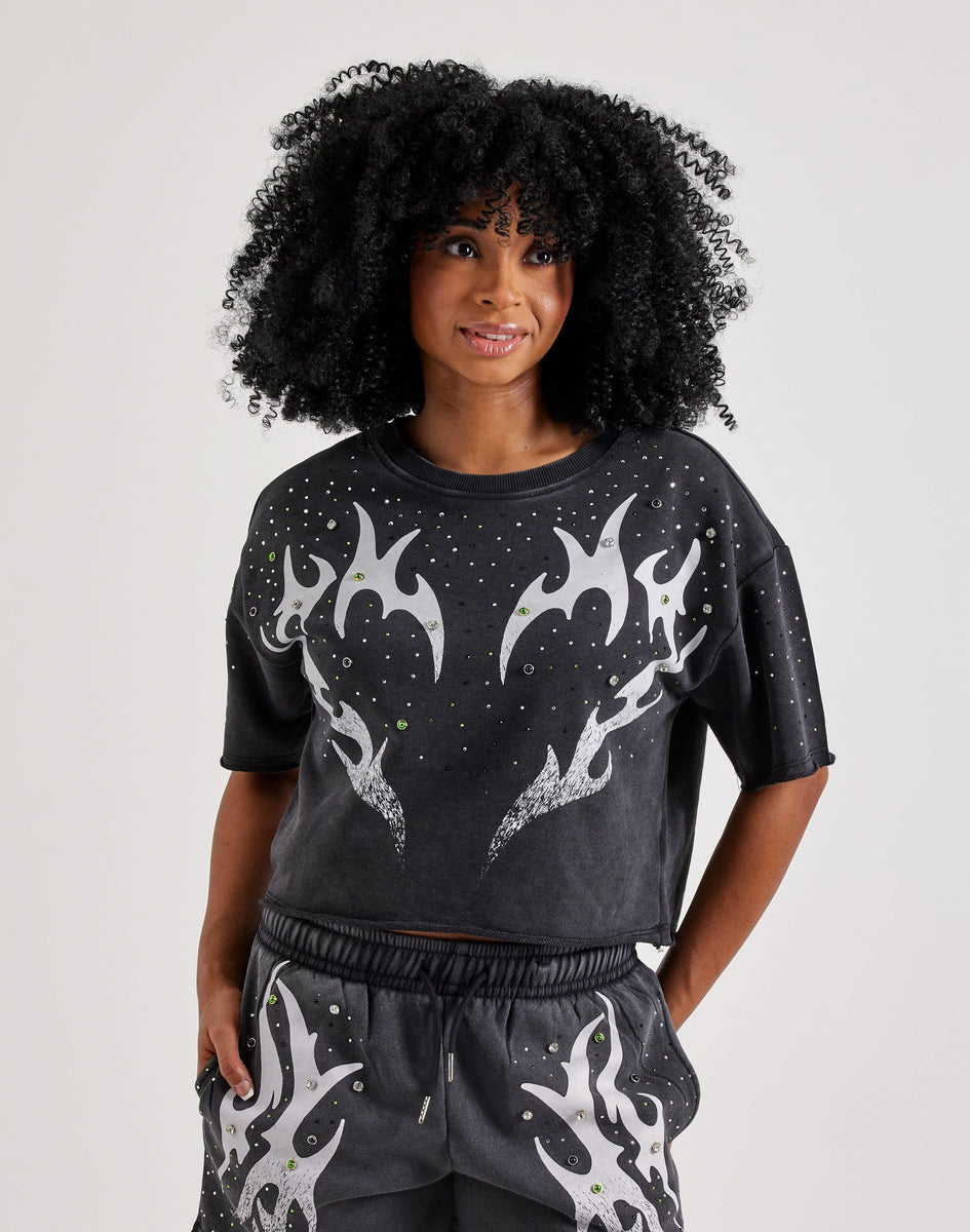 Red Fox Vintage Wash French Terry Rhinestone Cropped Tee – DTLR