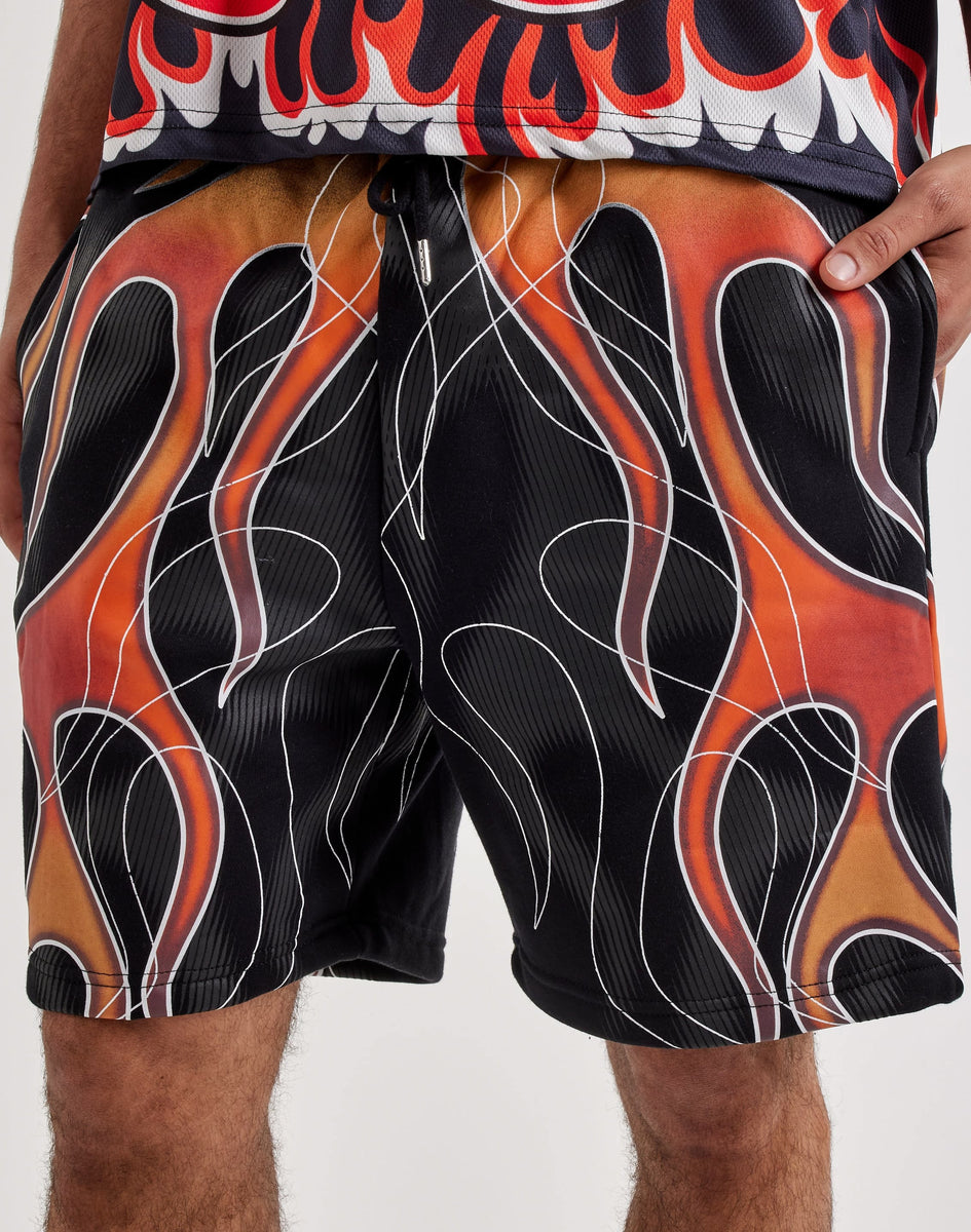 Von Dutch Allover Flame Fleece Sweat Shorts – DTLR