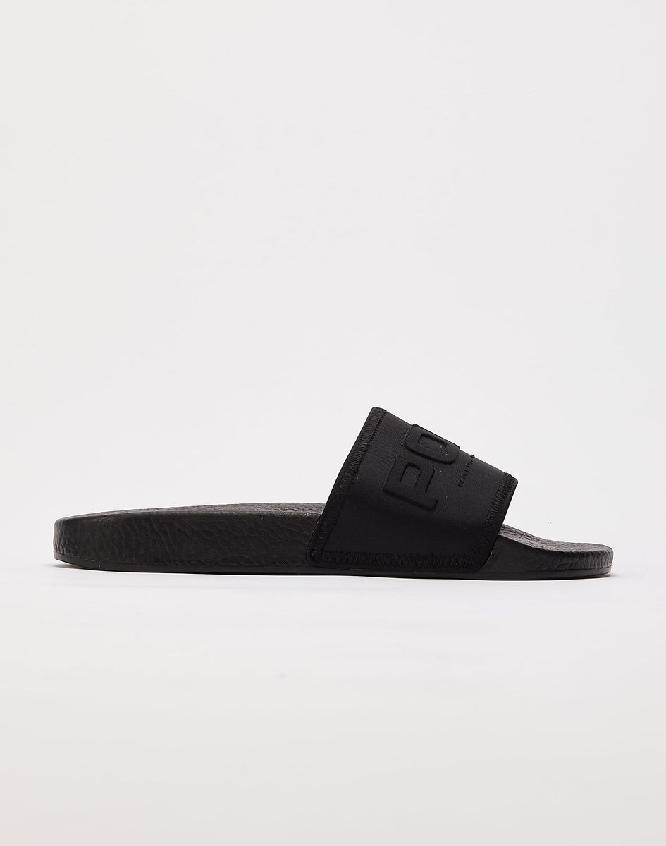 Polo Ralph Lauren Logo Neoprene Slide In An Aqua and Black Colorway. Polo Ralph Lauren Neoprene Logo Pool Slides | Saks Fifth Avenue main image 4