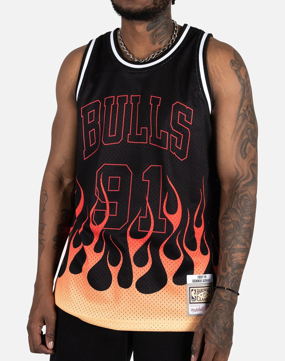 Mitchell & Ness NBA DENNIS RODMAN CHICAGO BULLS FLAMES SINGMAN 97-98 J –  DTLR