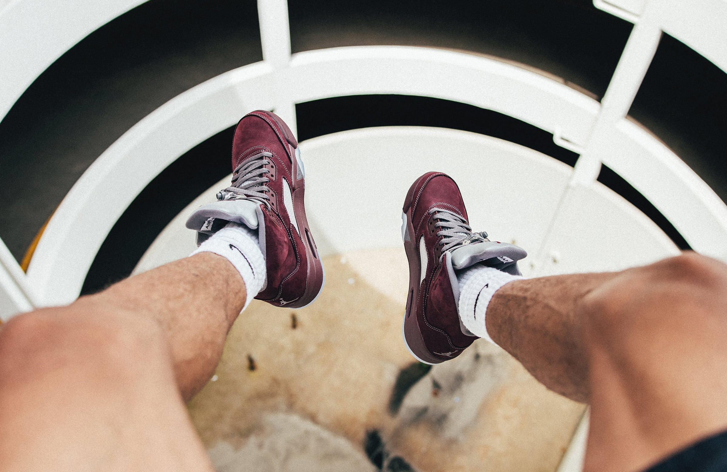 jordan 5 burgundy on feet