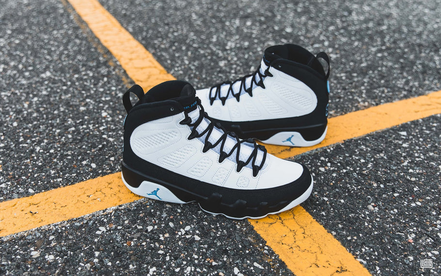 Jordan 9 university blue on feet Clearance
