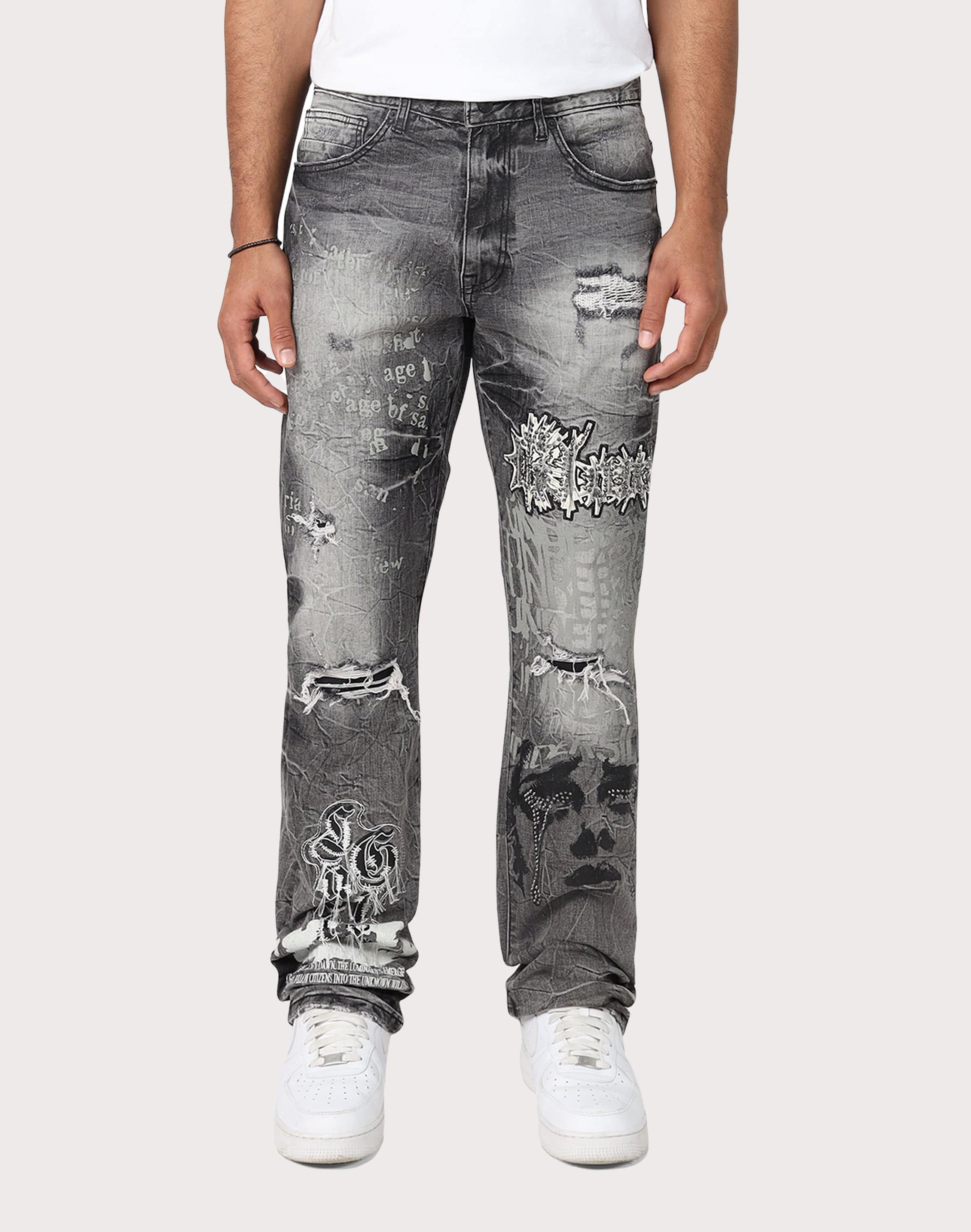 Grindhouse Straight Fit Rip N Repair Embossed Denim Jeans – DTLR