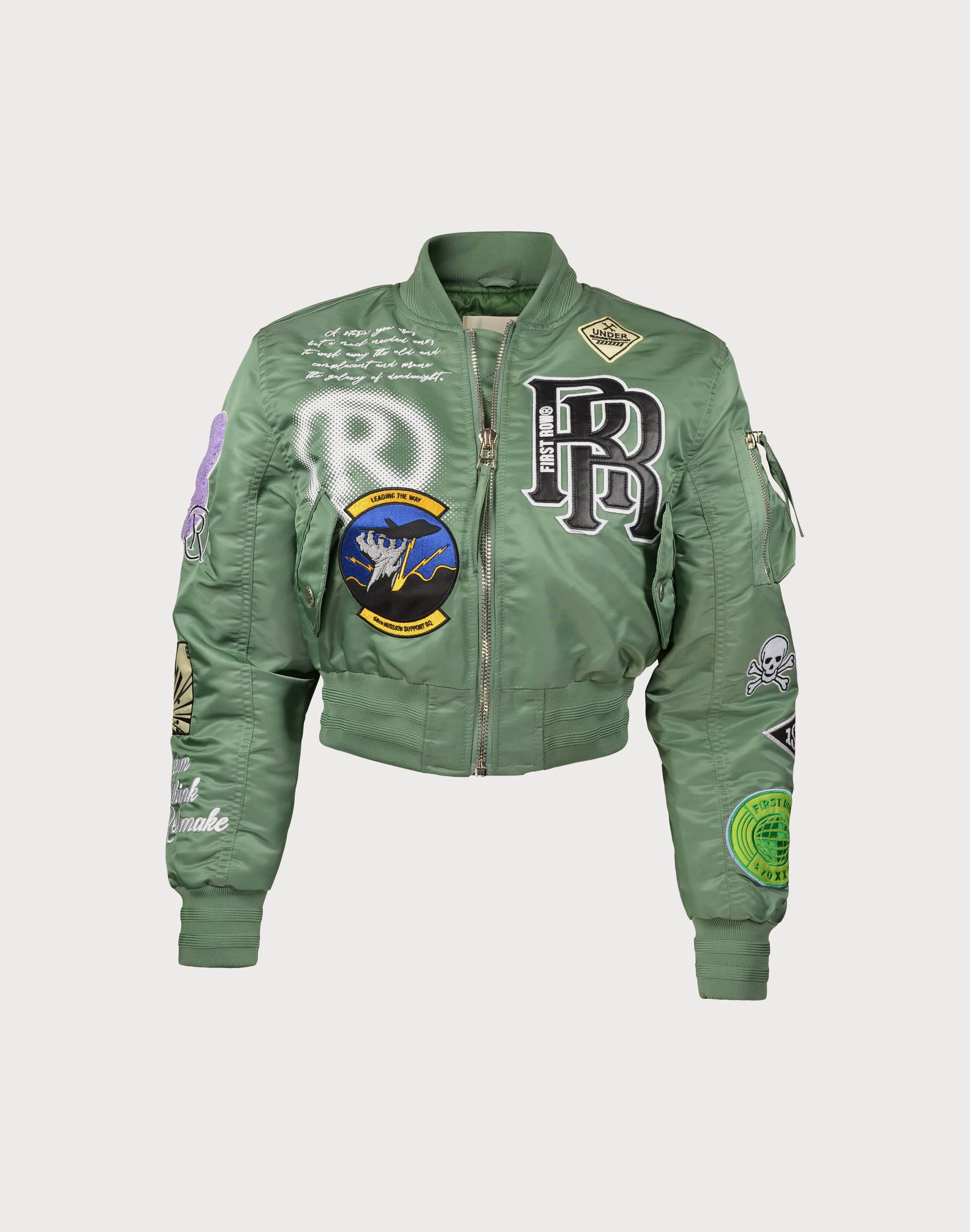 Photo of First Row Cropped Varsity Vintage Green Jacket