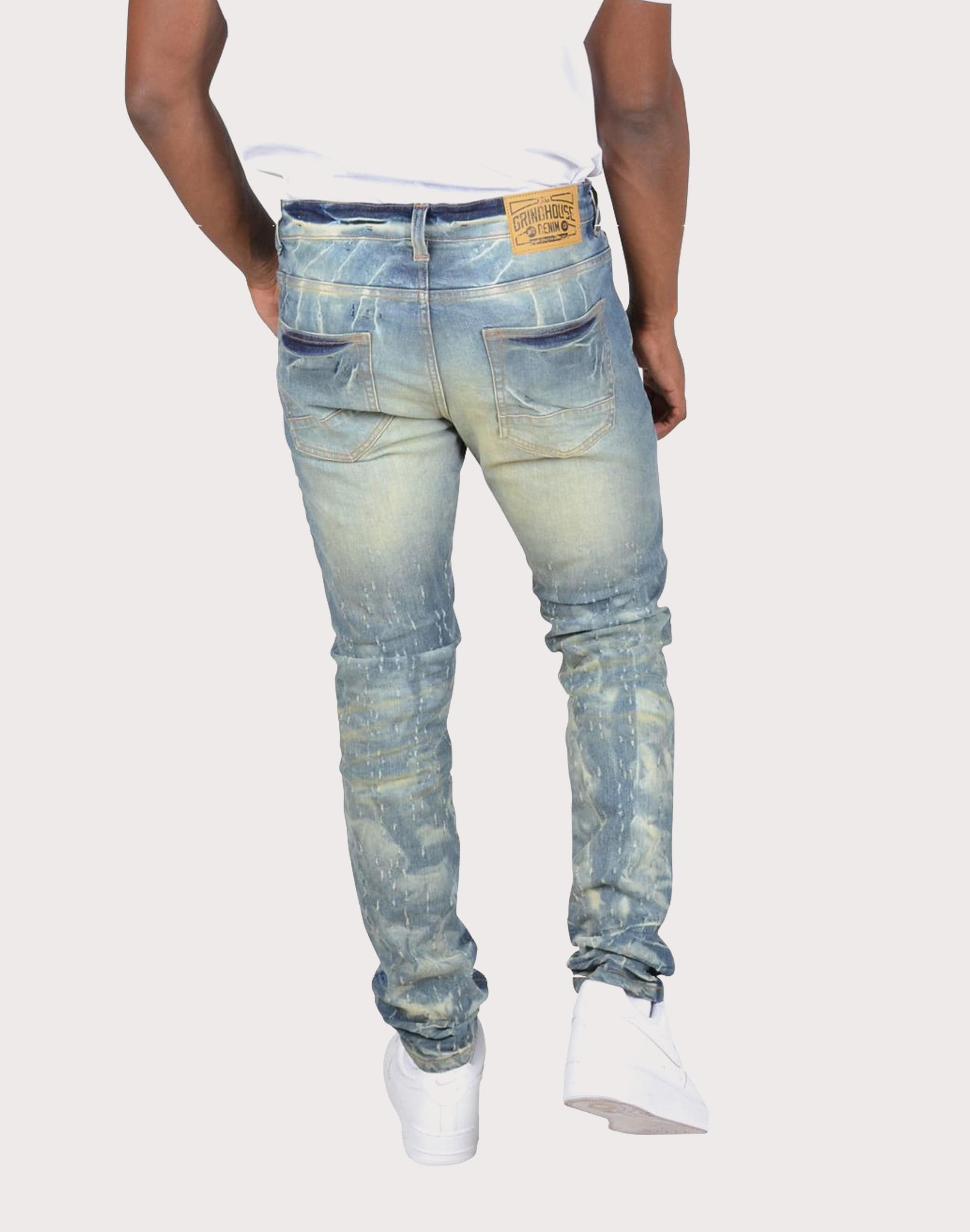 Grindhouse Vintage Tinted Slim Fit Scratched Denim Jeans