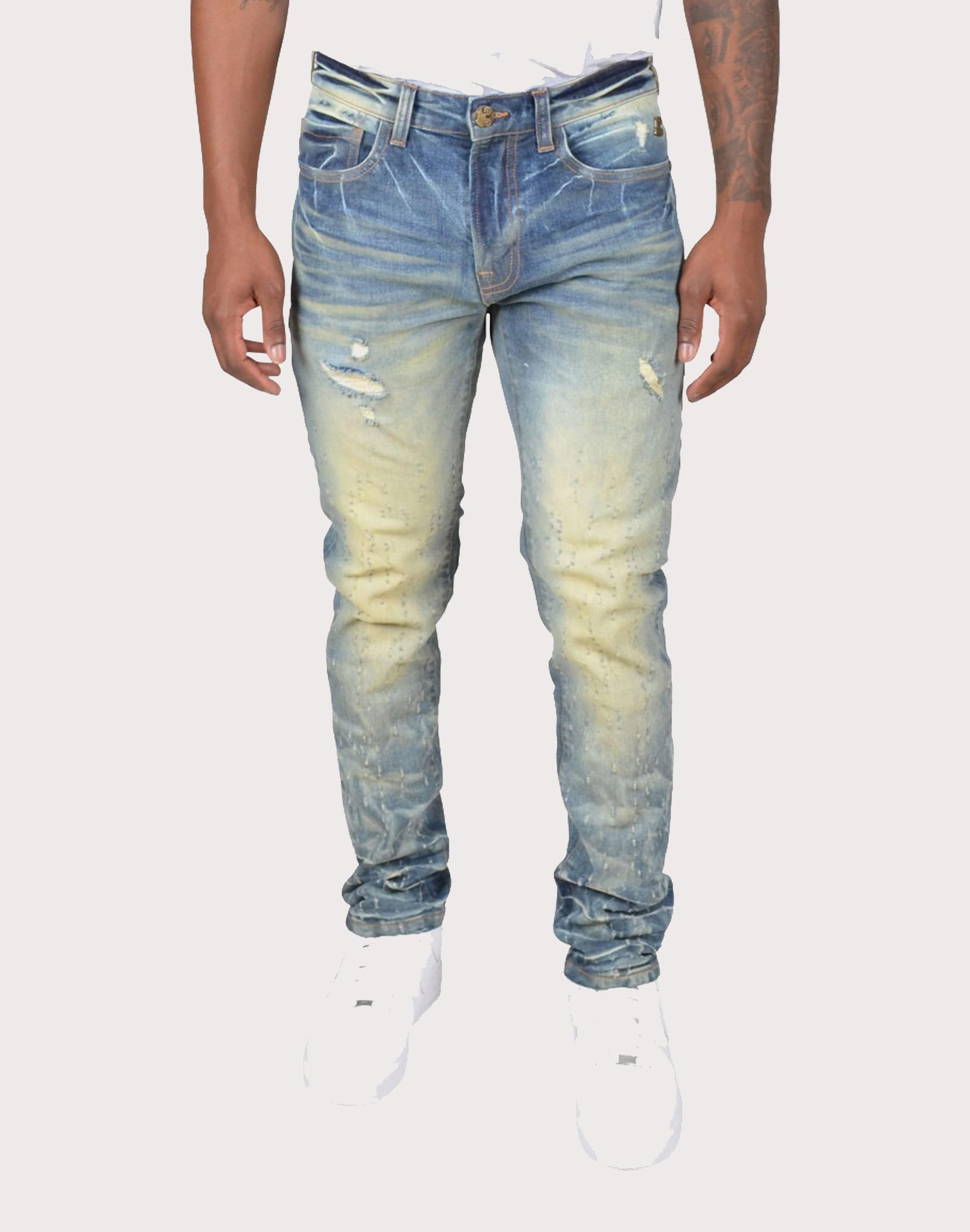 Grindhouse Vintage Tinted Slim Fit Scratched Denim Jeans
