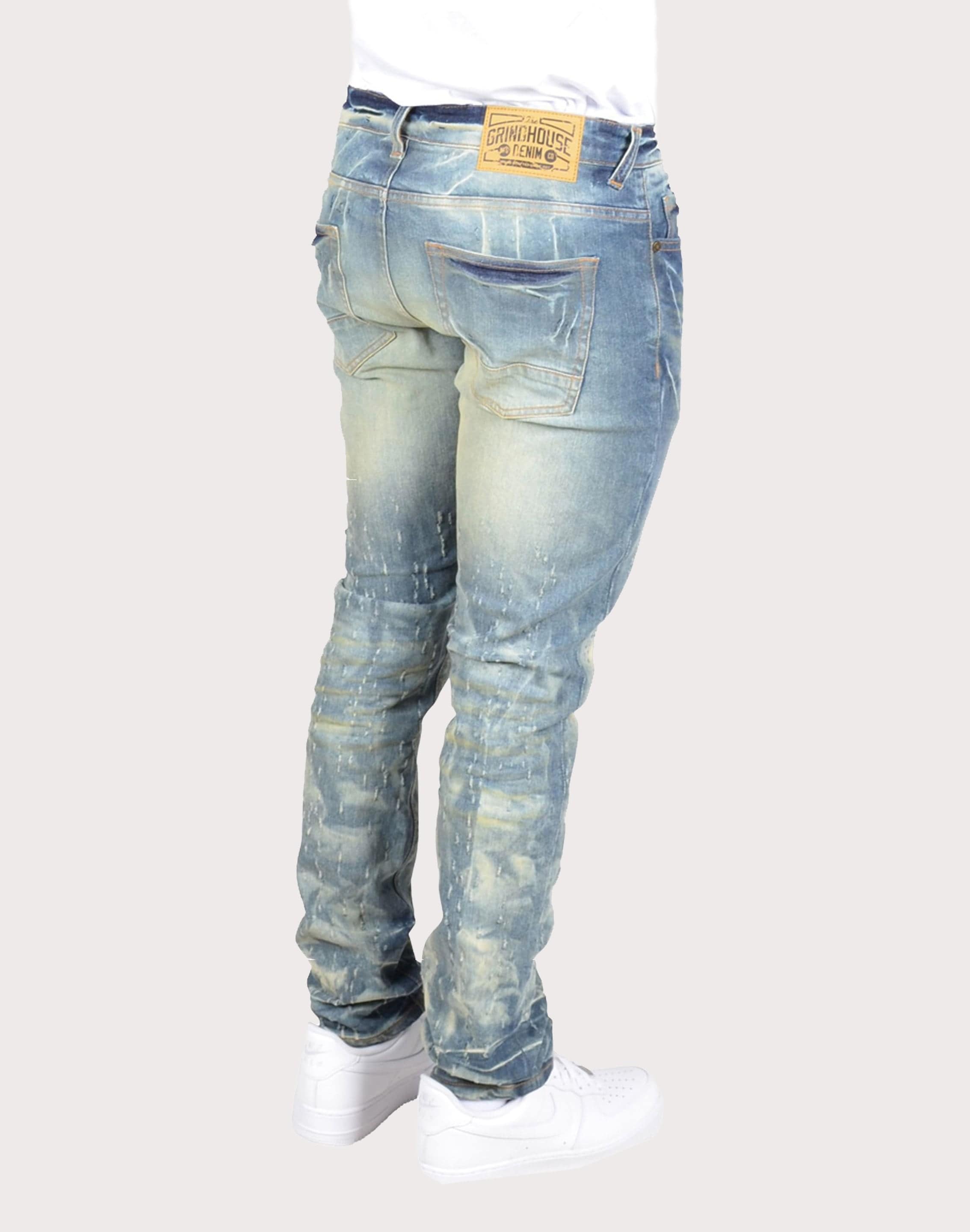 Grindhouse Vintage Tinted Slim Fit Scratched Denim Jeans