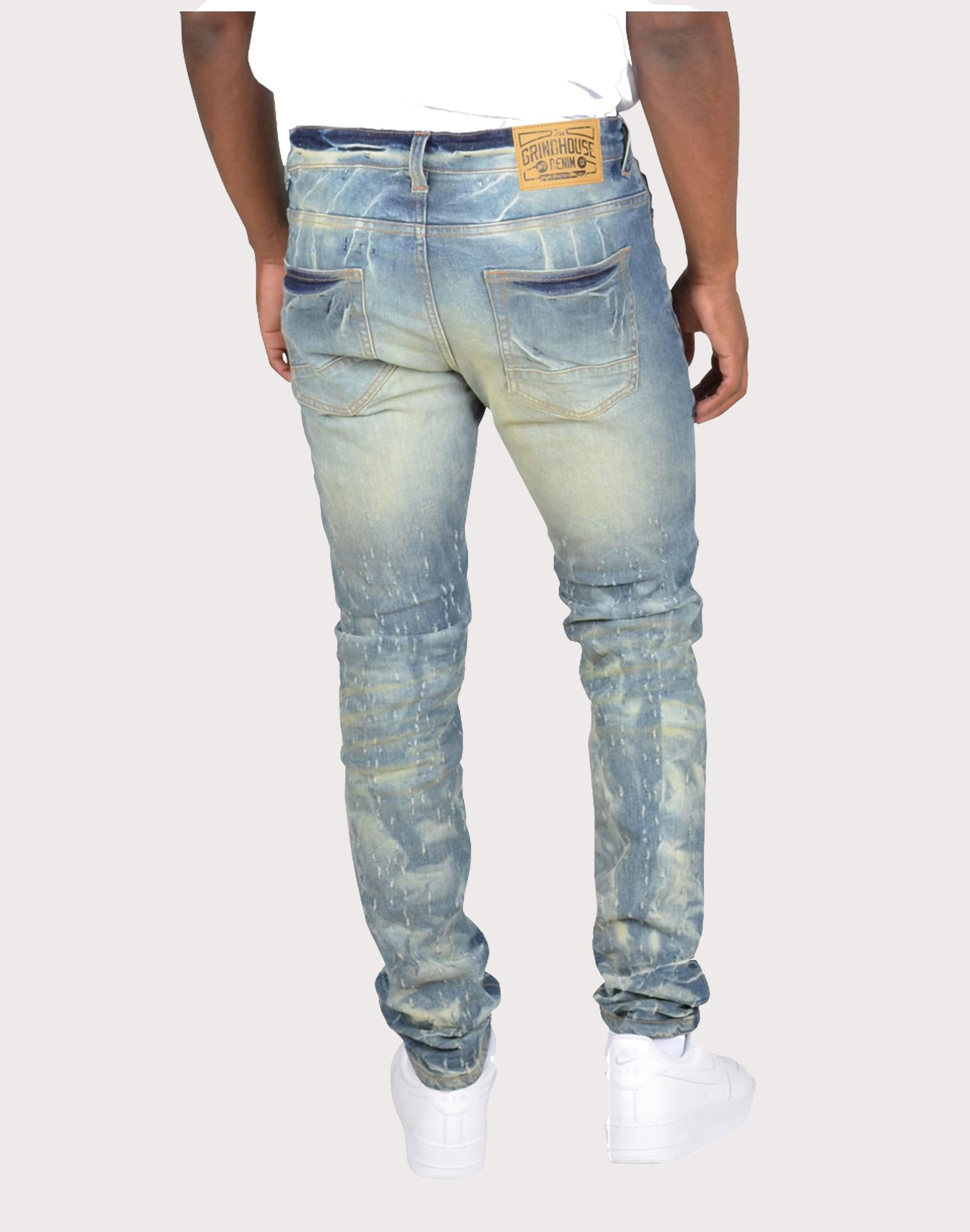 Grindhouse Vintage Tinted Slim Fit Scratched Denim Jeans