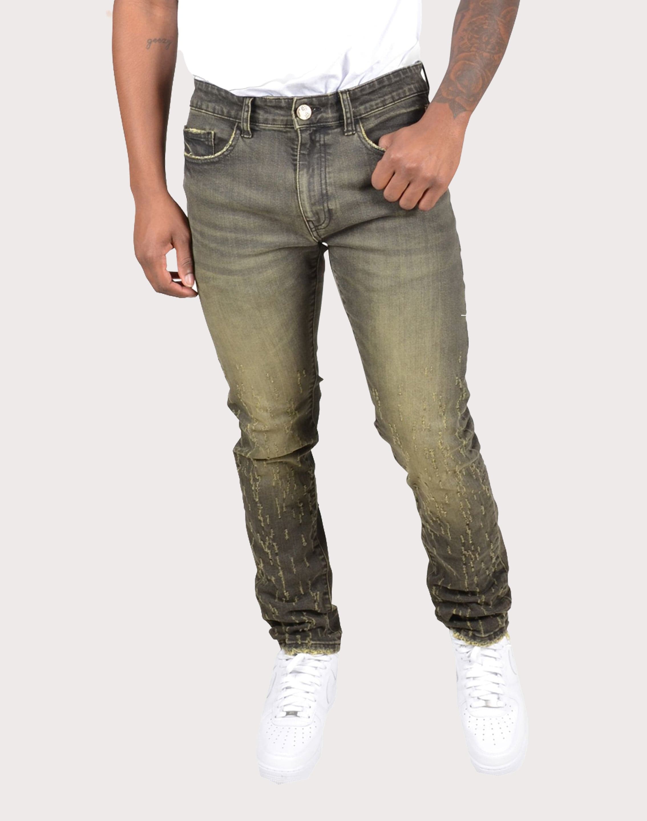 Photo of Grindhouse Tinted Slim Scratched Denim Jeans