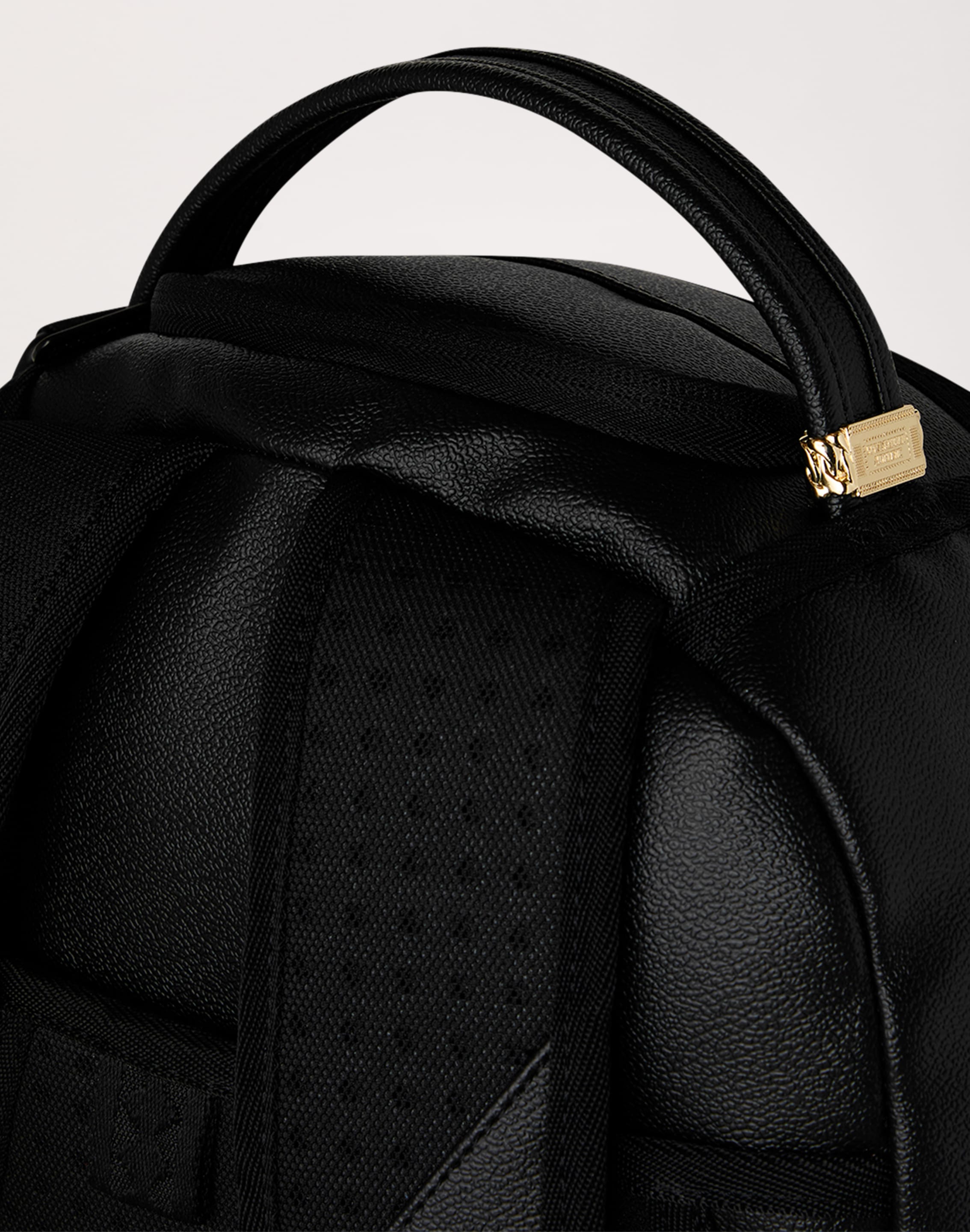 black leather backpack with gold hardware Sprayground Gold Brick Drip Black Backpack