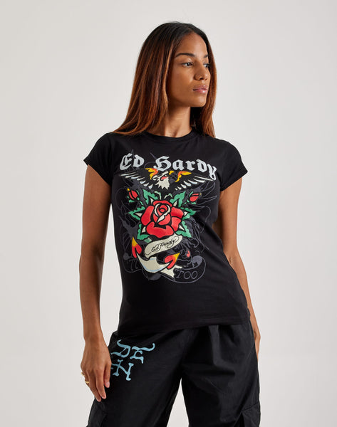 womens Ed Hardy Anchor Rose Slim-Fit Tee