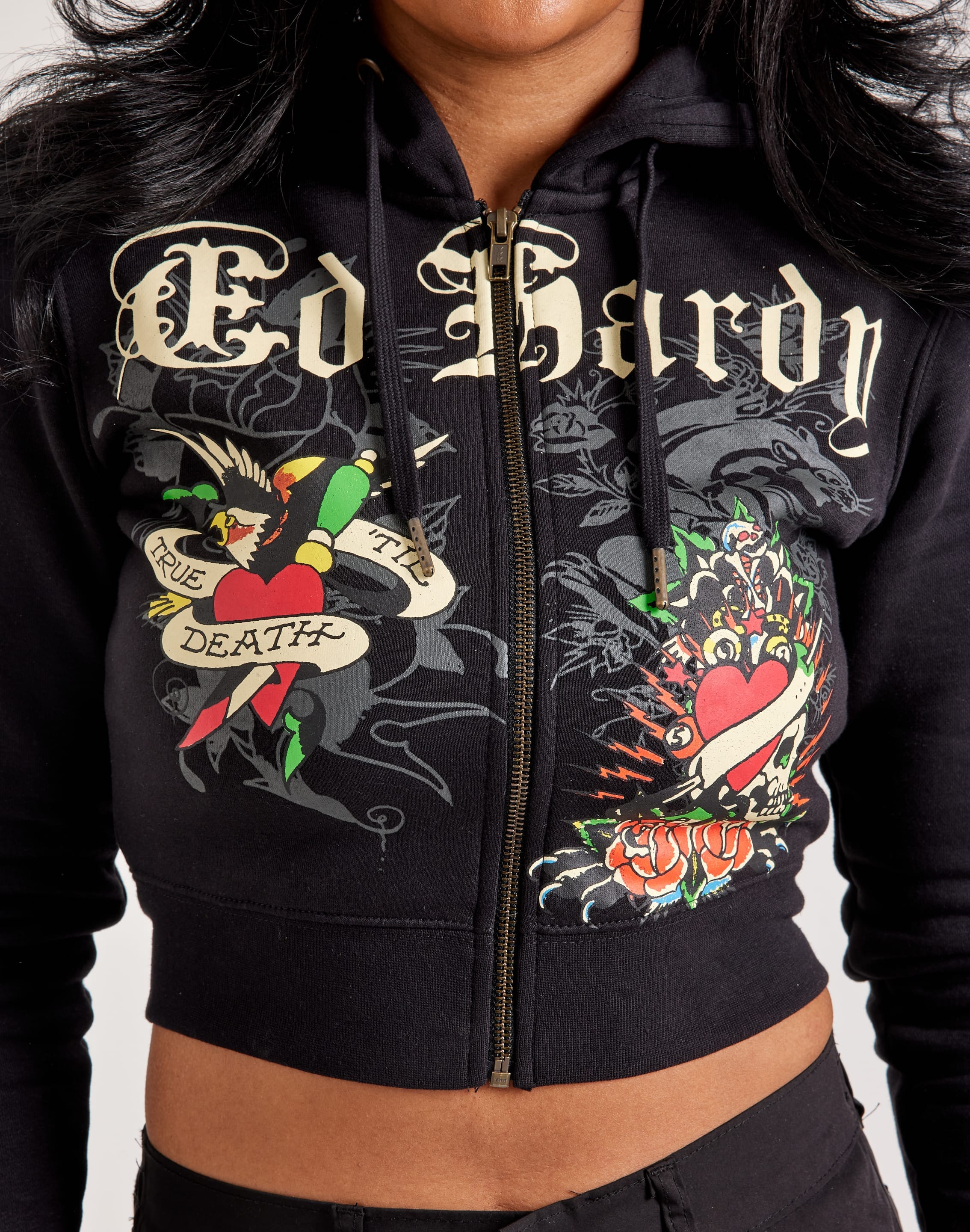 Ed Hardy Rose Skull Full-Zip Fleece Hoodie