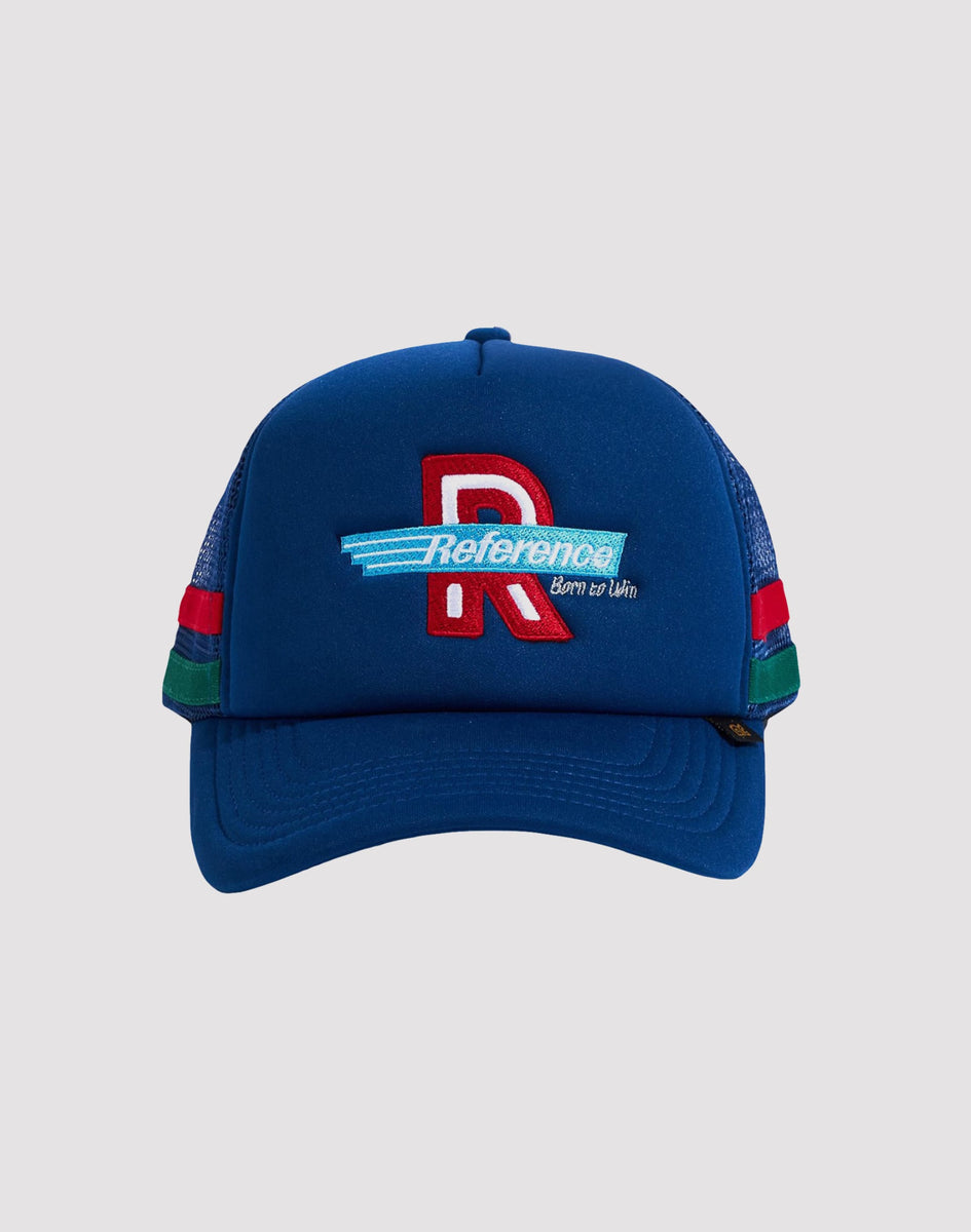 REFERENCE CO . Born to Win Racing Stripe Trucker Blue Snapback – DTLR