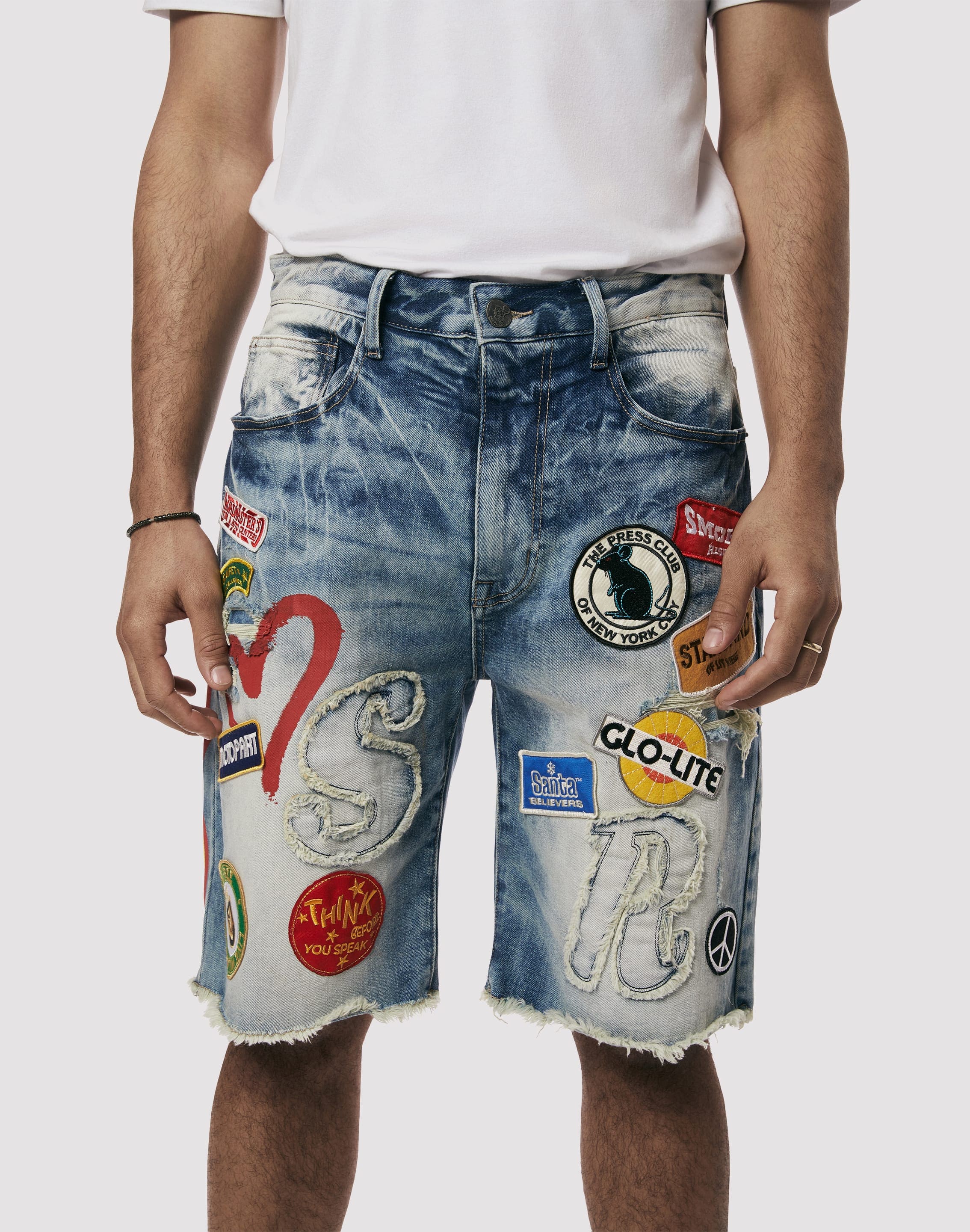 Grindhouse Embossed Patch Denim Shorts