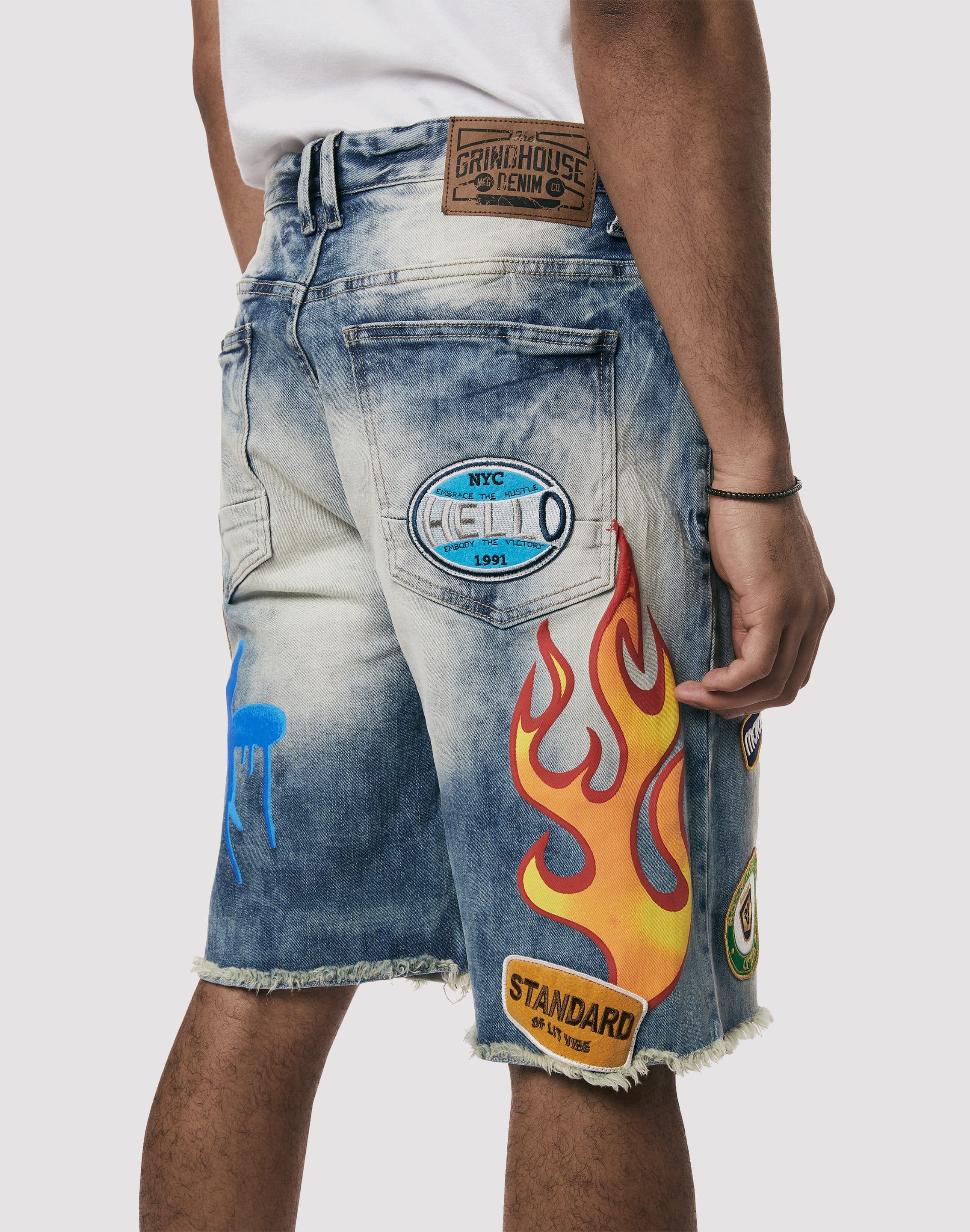 Grindhouse Embossed Patch Denim Shorts