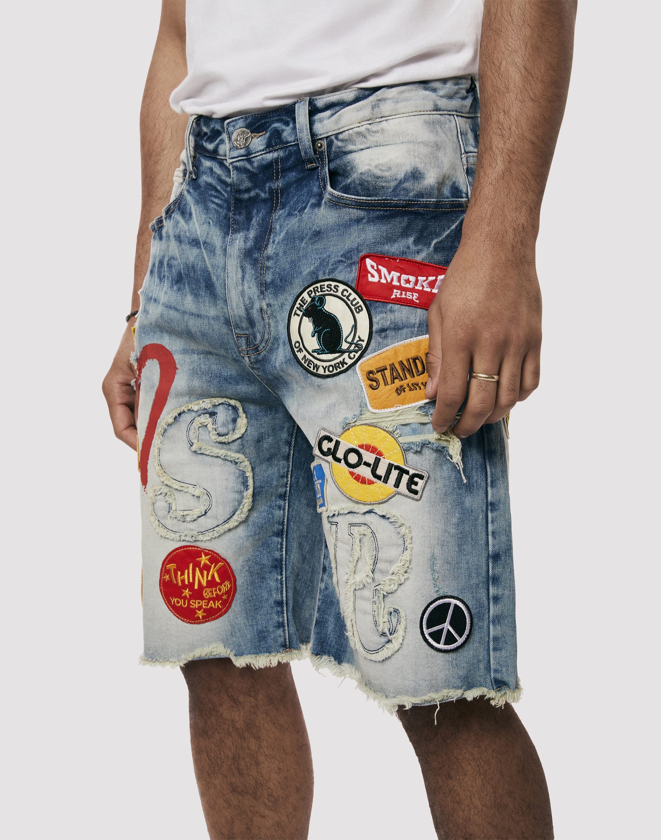 Grindhouse Embossed Patch Denim Shorts