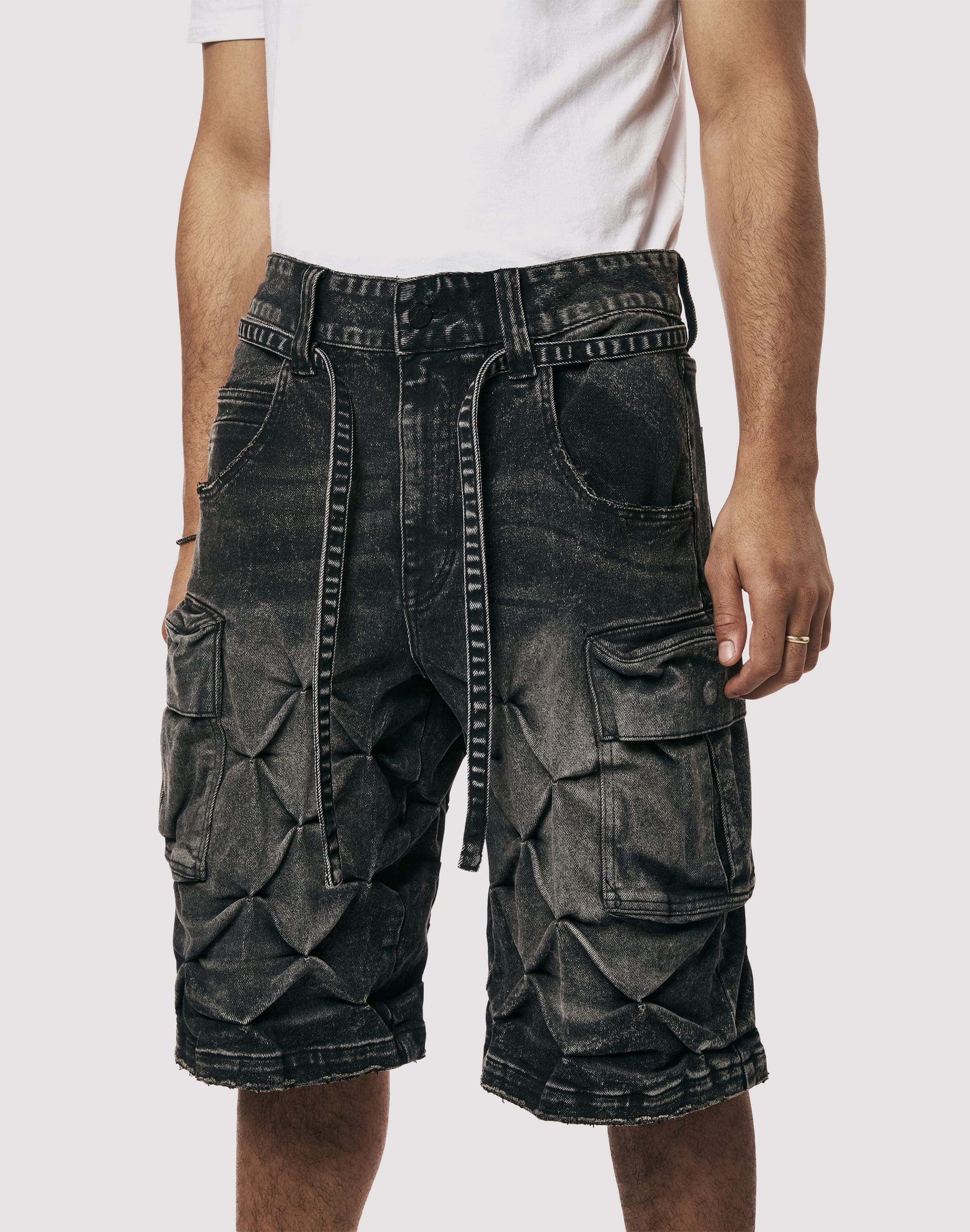 Photo of Grindhouse Diamond Pinch Cargo Denim Shorts