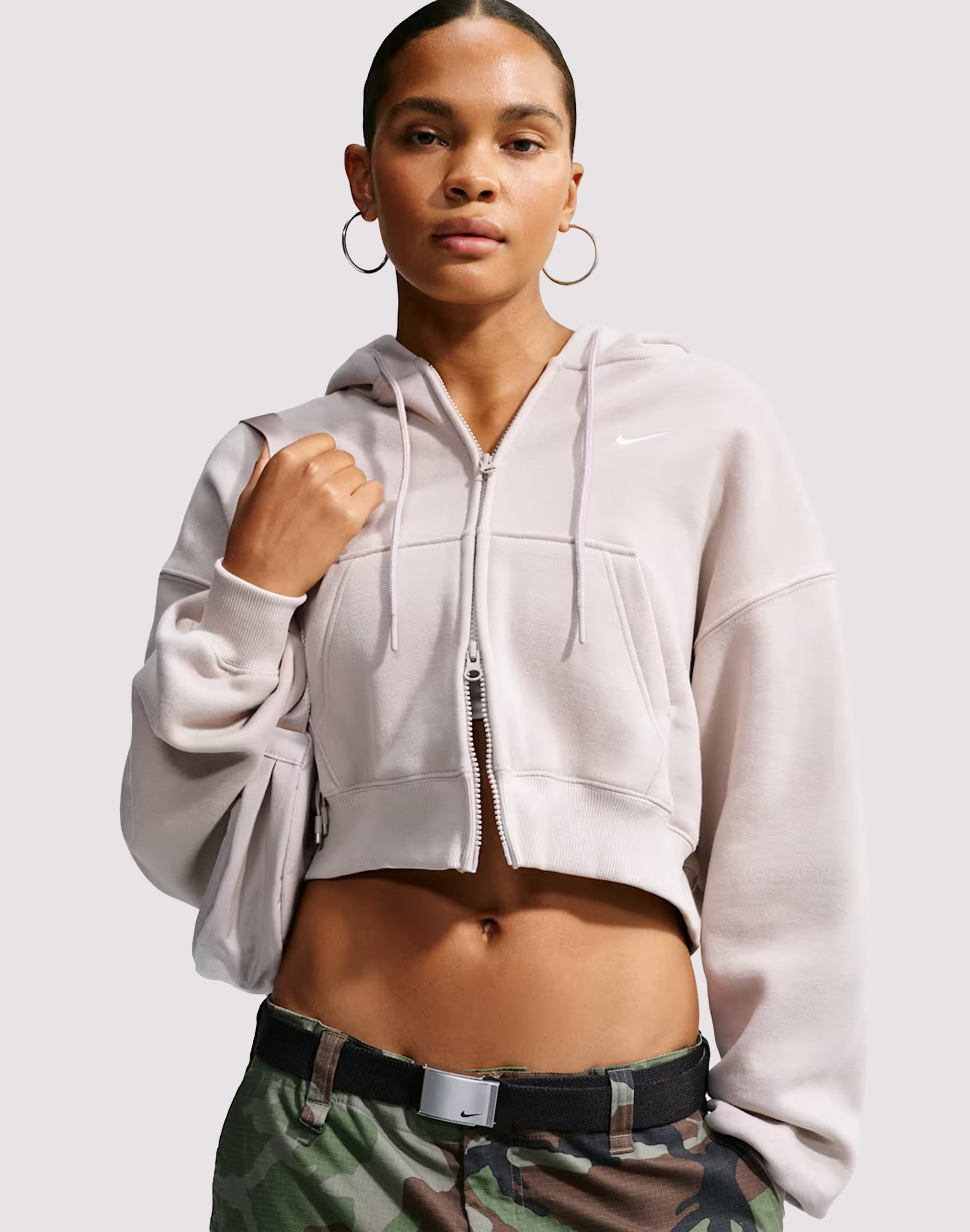 Photo of Nike Studio Fleece Cropped Full-Zip Hoodie