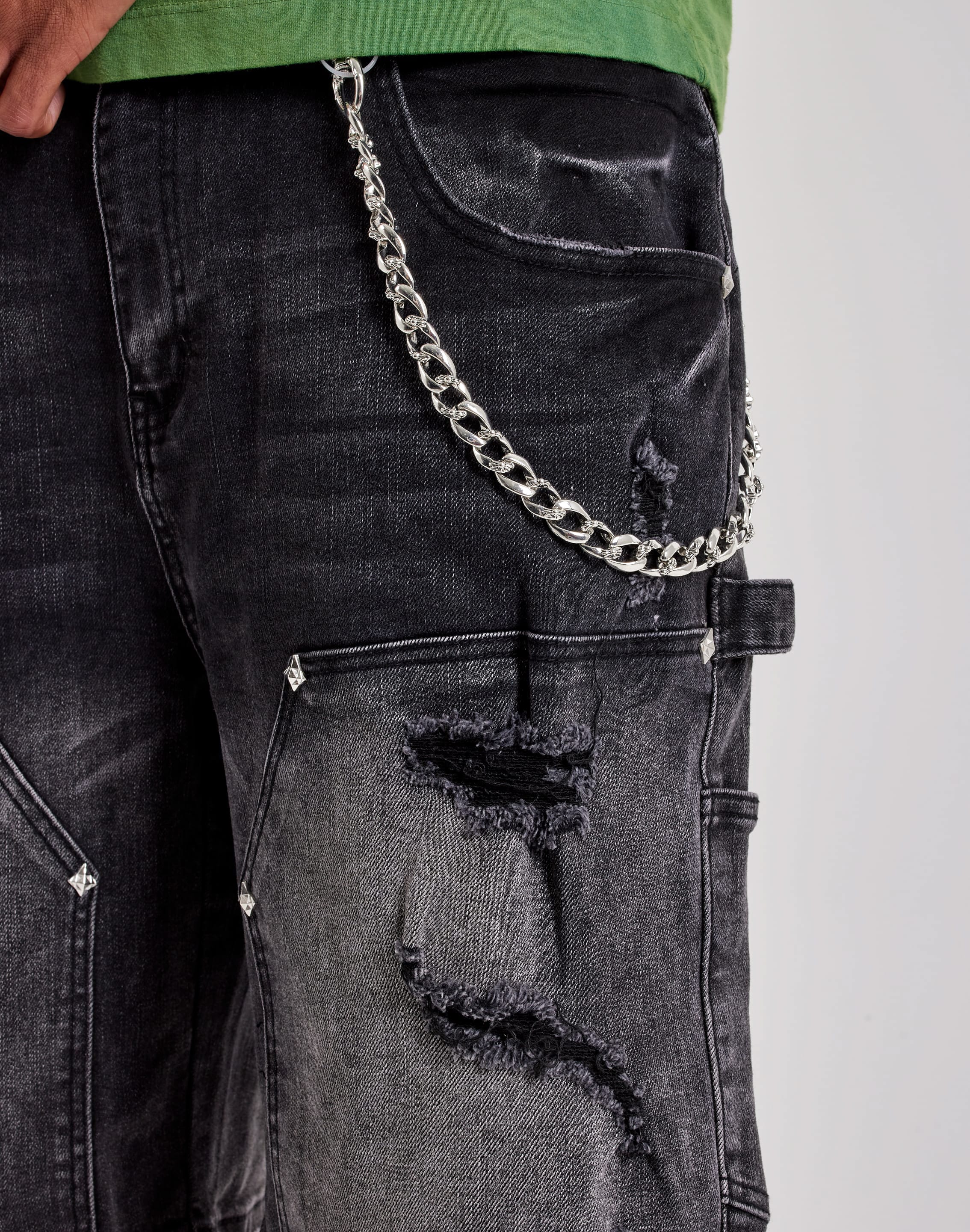 Photo of Kilogram Distressed Double-Knee Rivet Denim Shorts