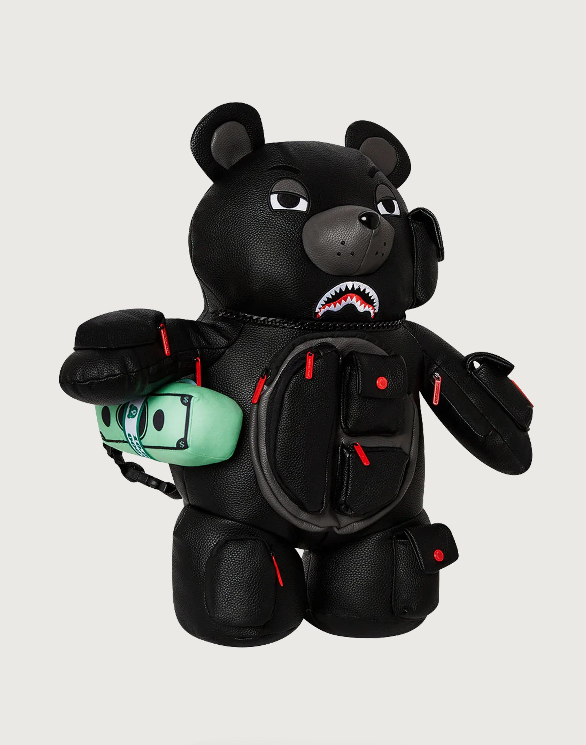 black leather bear backpack Sprayground Airfreight Money Bear Backpack