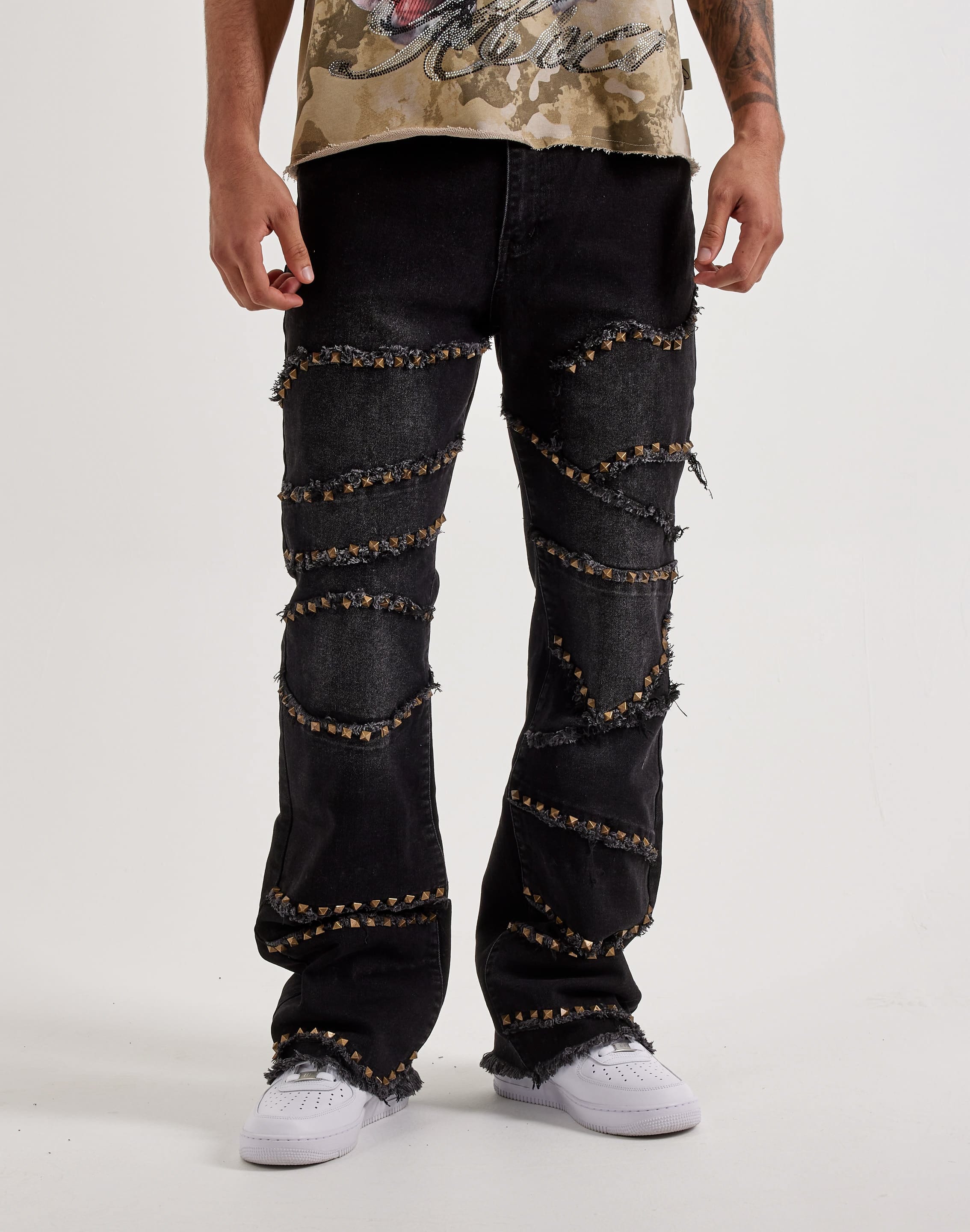 Photo of Caliber Cluster Pyramid Stud Stacked Denim Jeans