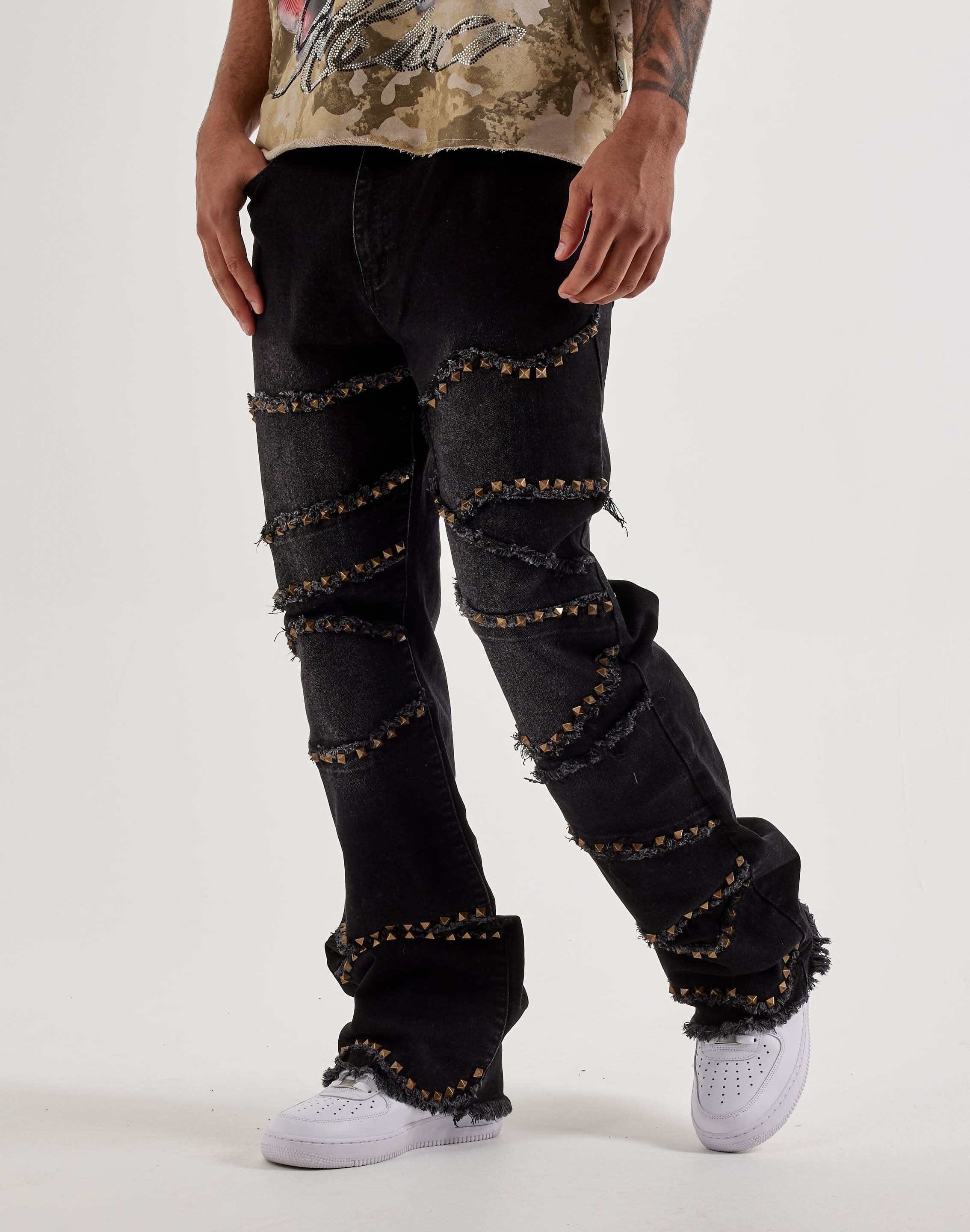 Photo of Caliber Cluster Pyramid Stud Stacked Denim Jeans