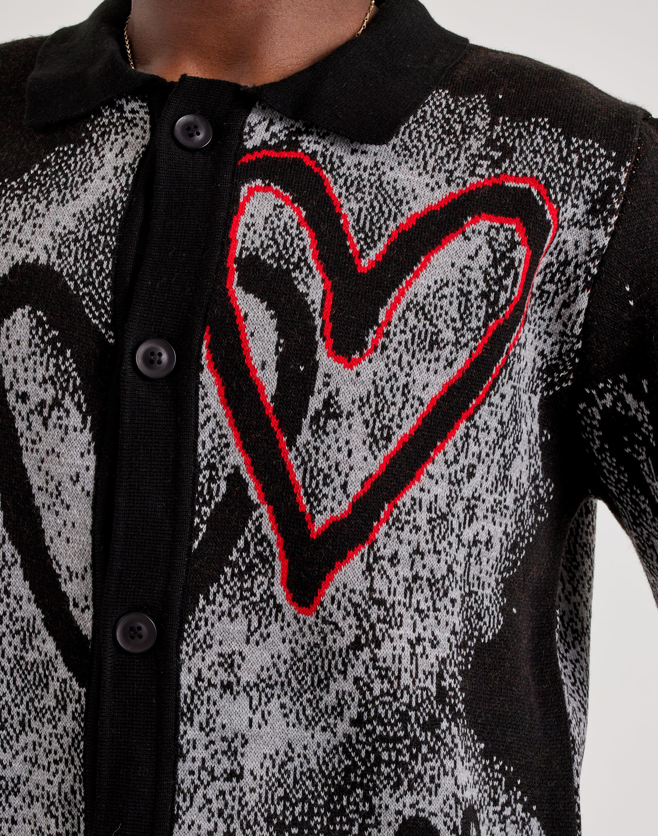 Photo of Chapter By Kohli Black Heart Knit Button-Up Shirt