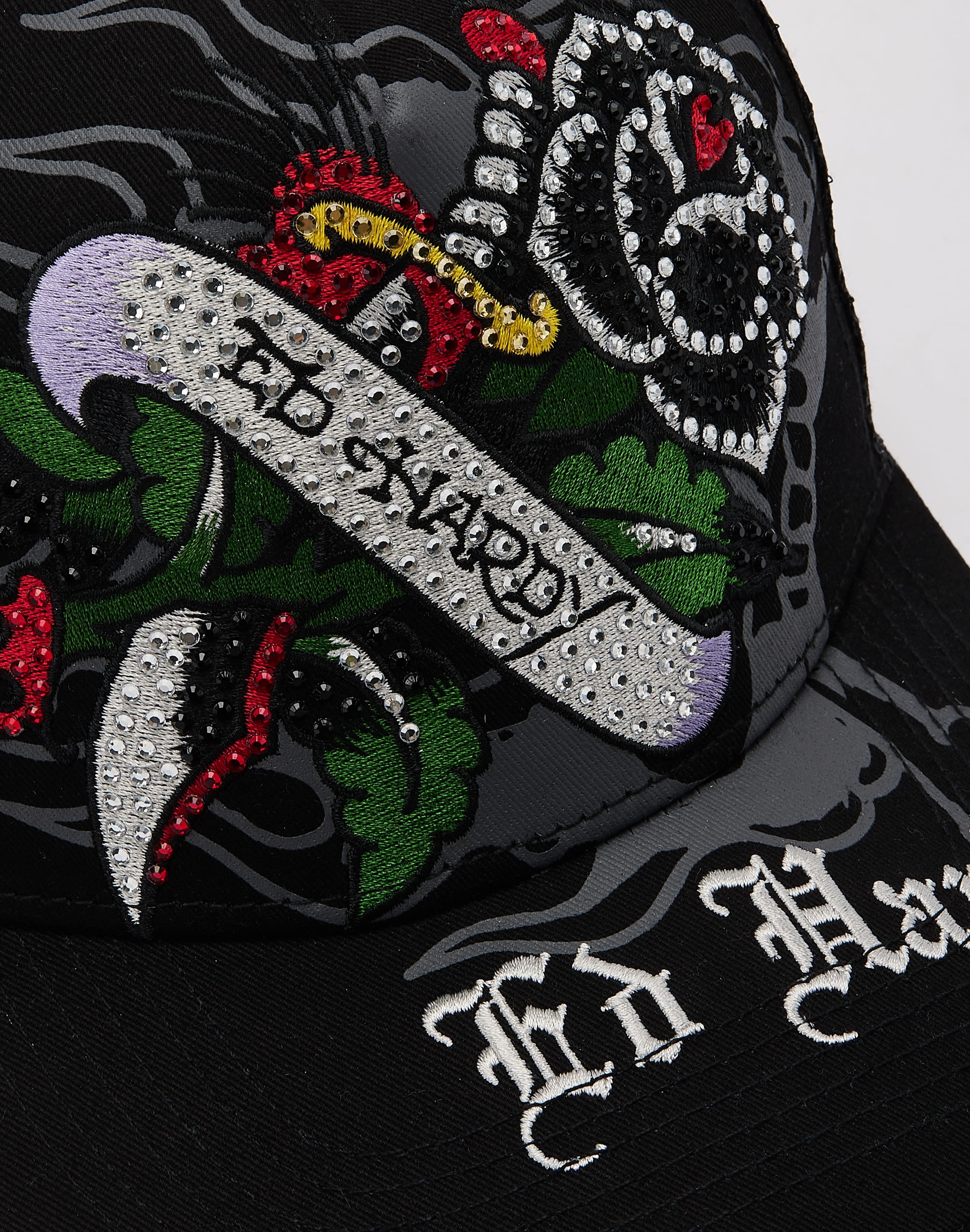 ed hardy black white motorcycle helmet rose Ed Hardy Black Rose Rhinestone Trucker Hat
