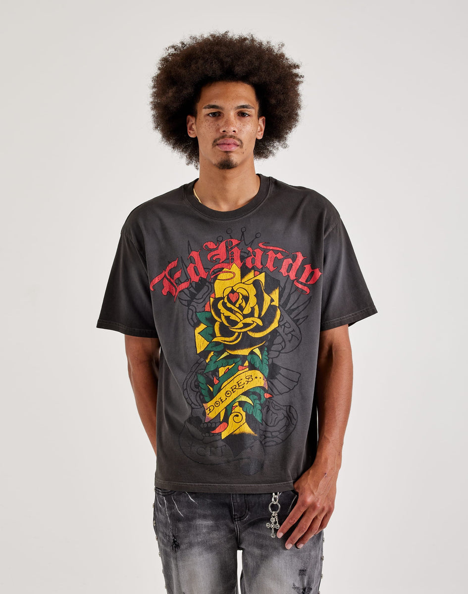 Don Ed Hards Roses Ed Hardy Rose Rhinestone Tee – DTLR