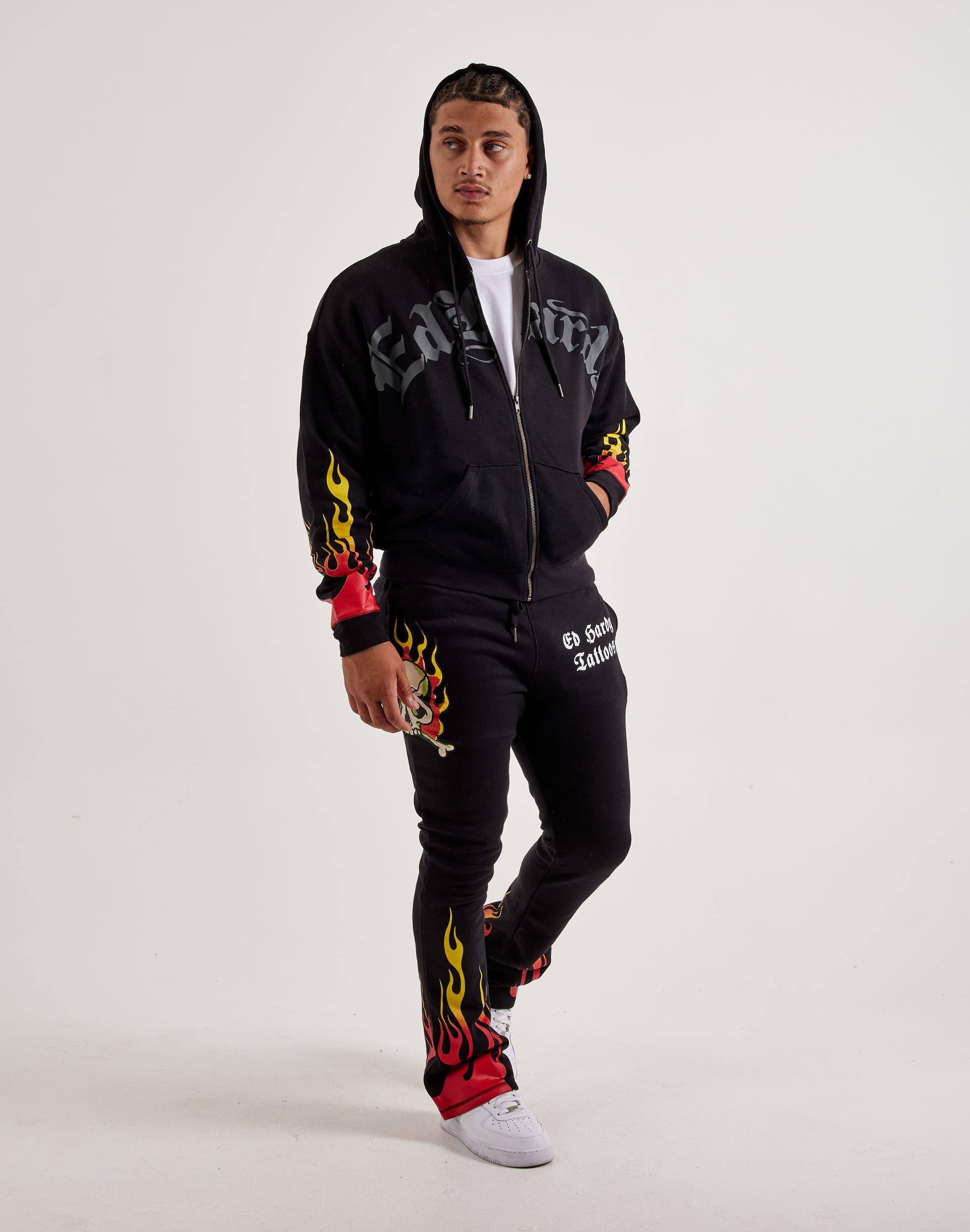 Ed Hardy Flame Skull Full-Zip Fleece Hoodie