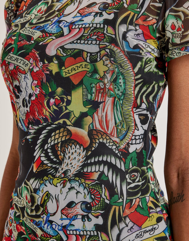 Ed Hardy Tattoo Collage Mesh Tee Dress – DTLR