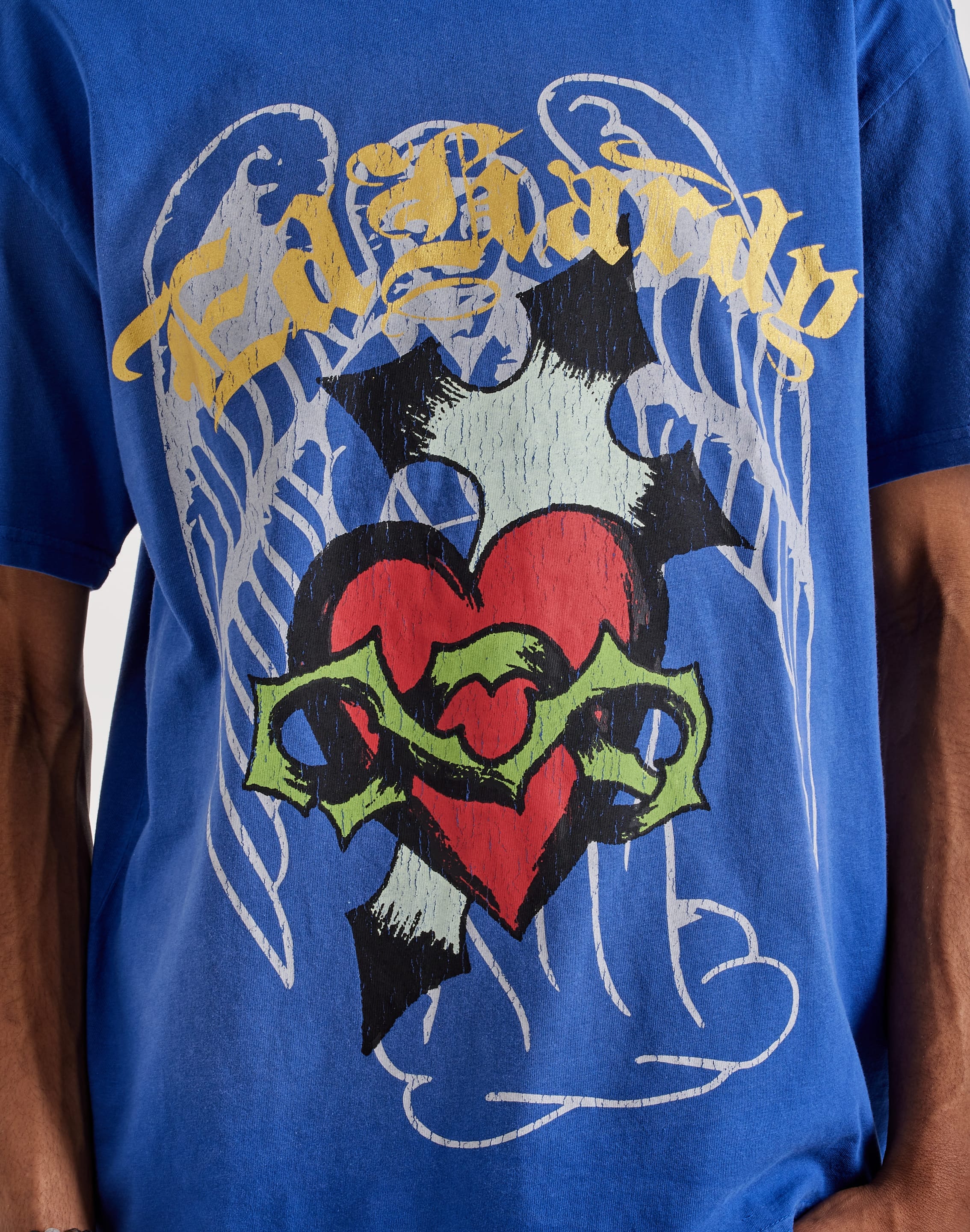 Royal Blue True Religion Shirt Ed Hardy Sacred Heart Washed Boxy