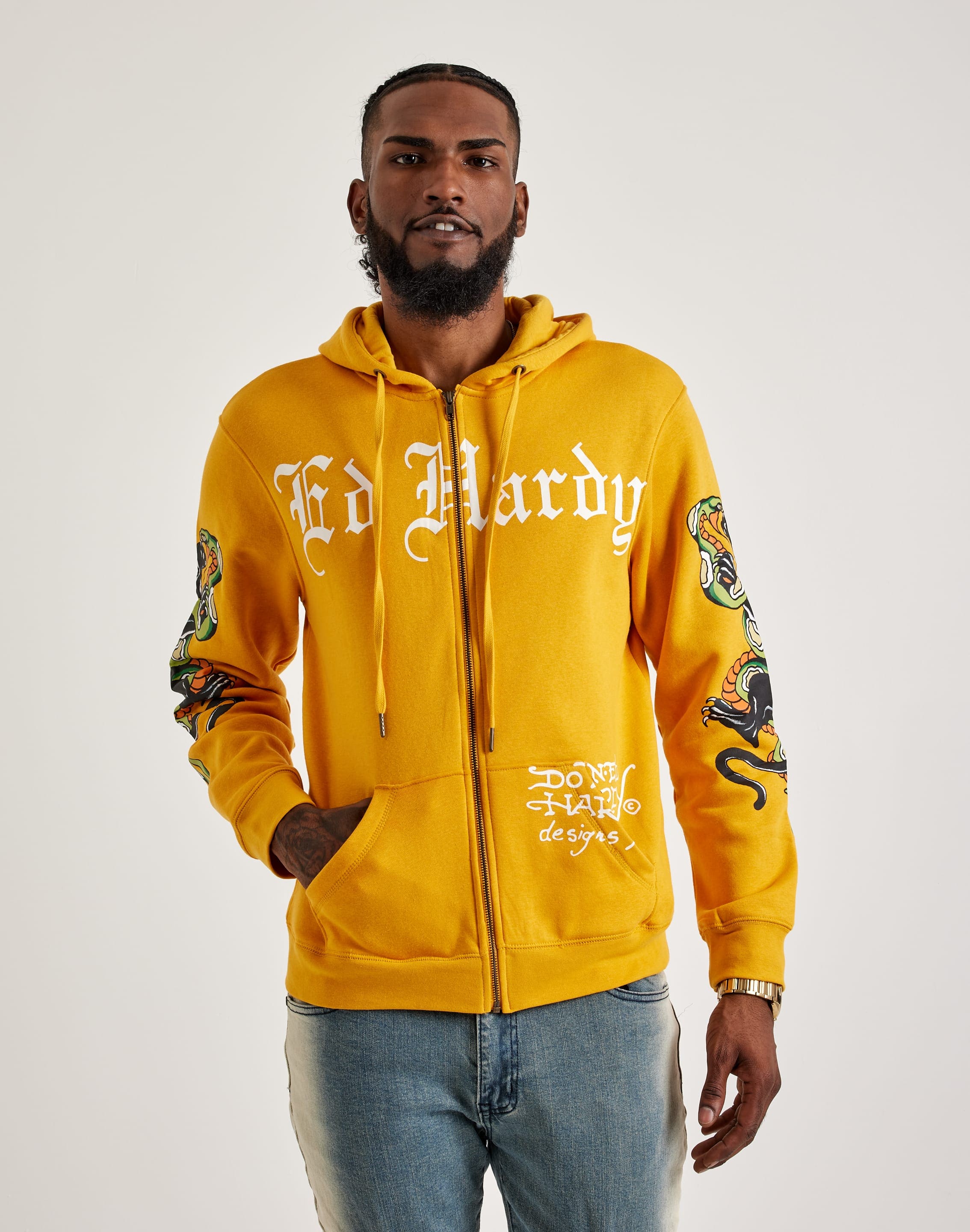 Sudadera Y2k Sudadera Ed Hardy Drag-Snake Zip Thru Hombre Gris