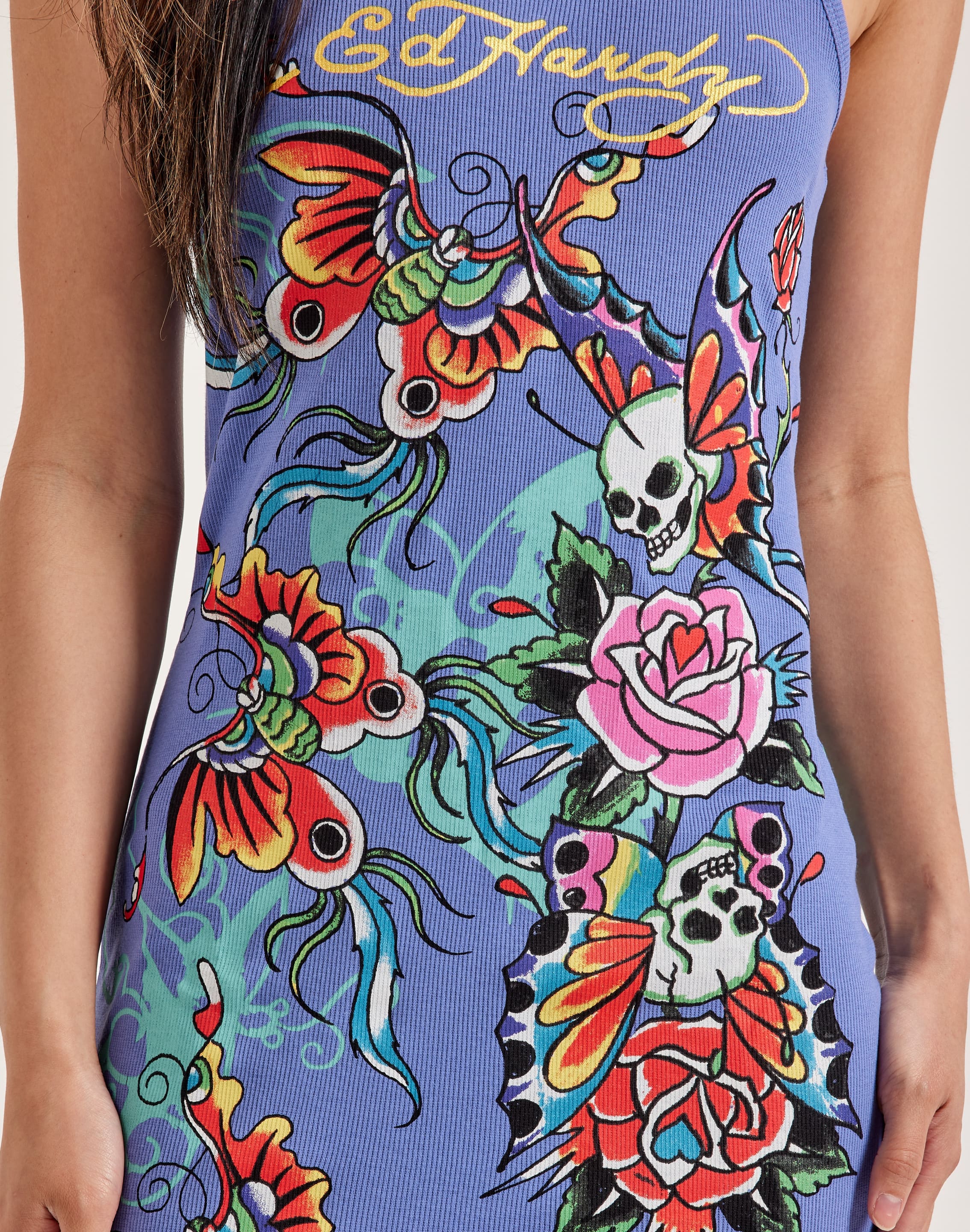 blue ed hardy dress AQUA' - ONE SHOULDER MESH DRESS