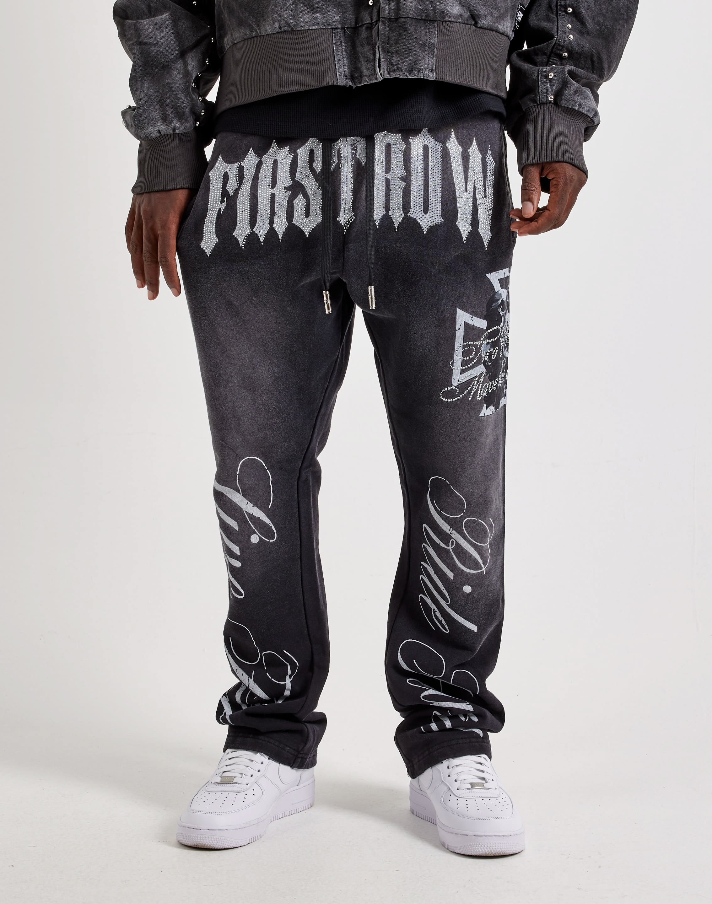 Photo of First Row Washed French Terry Flared Rhinestone Pants
