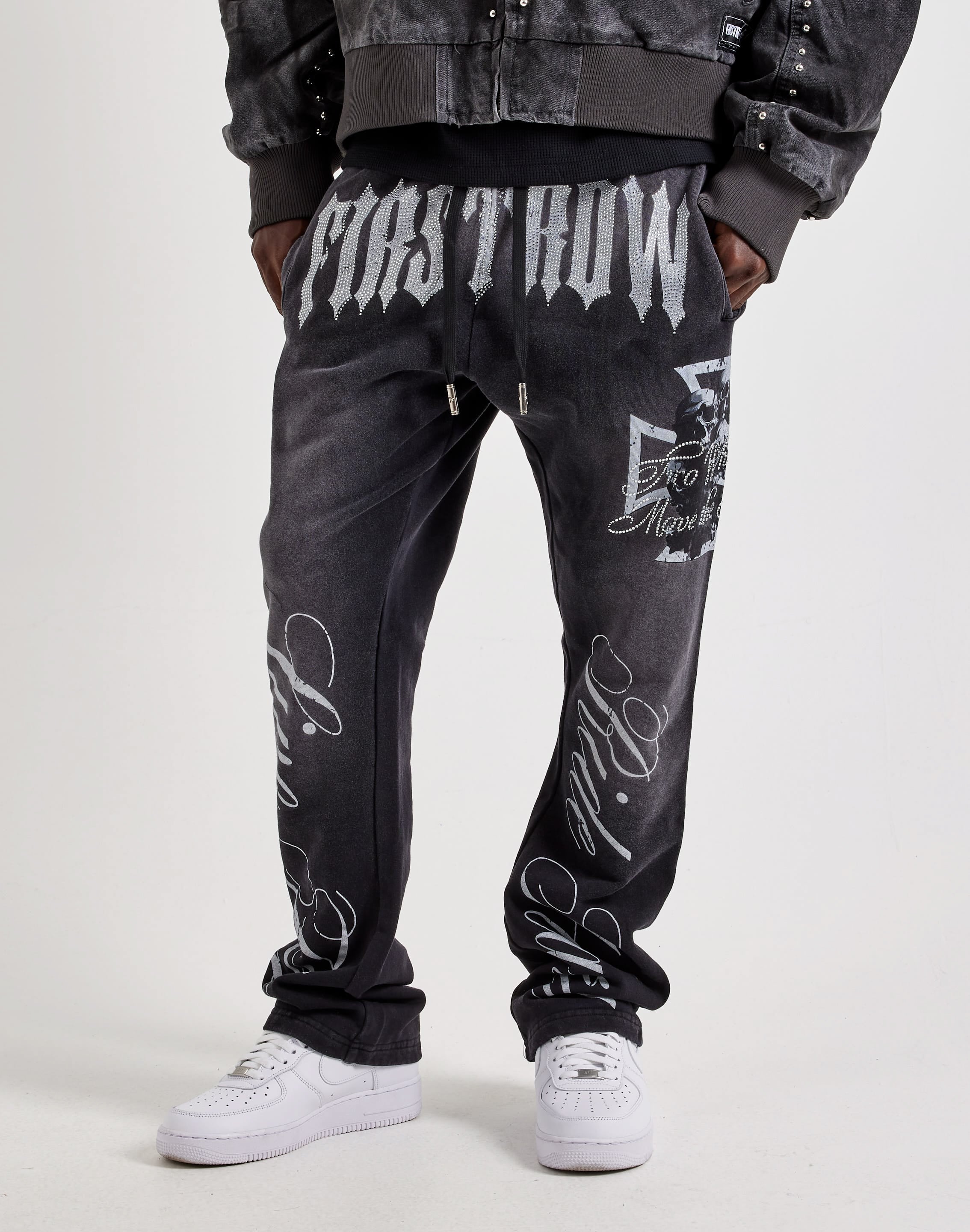 Photo of First Row Washed French Terry Flared Rhinestone Pants