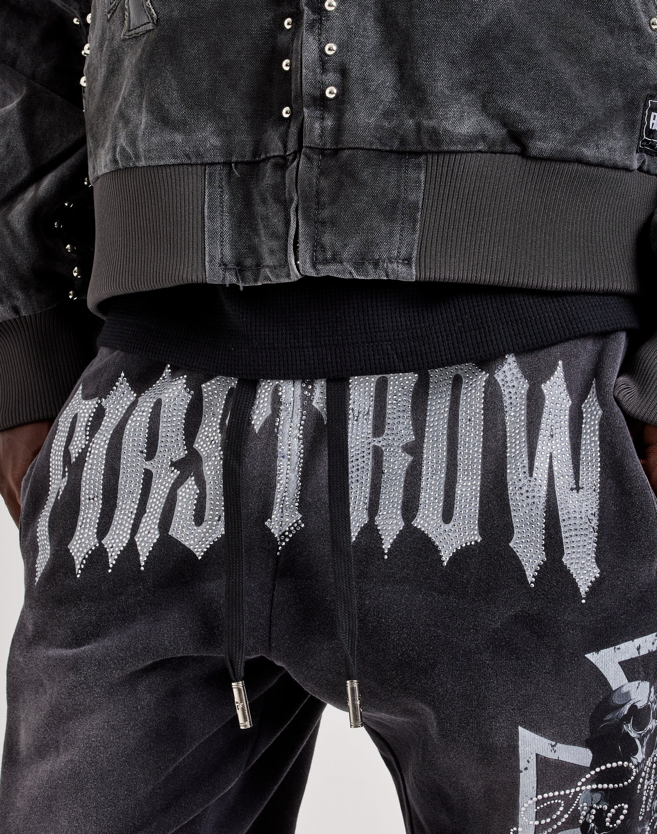 Photo of First Row Washed French Terry Flared Rhinestone Pants