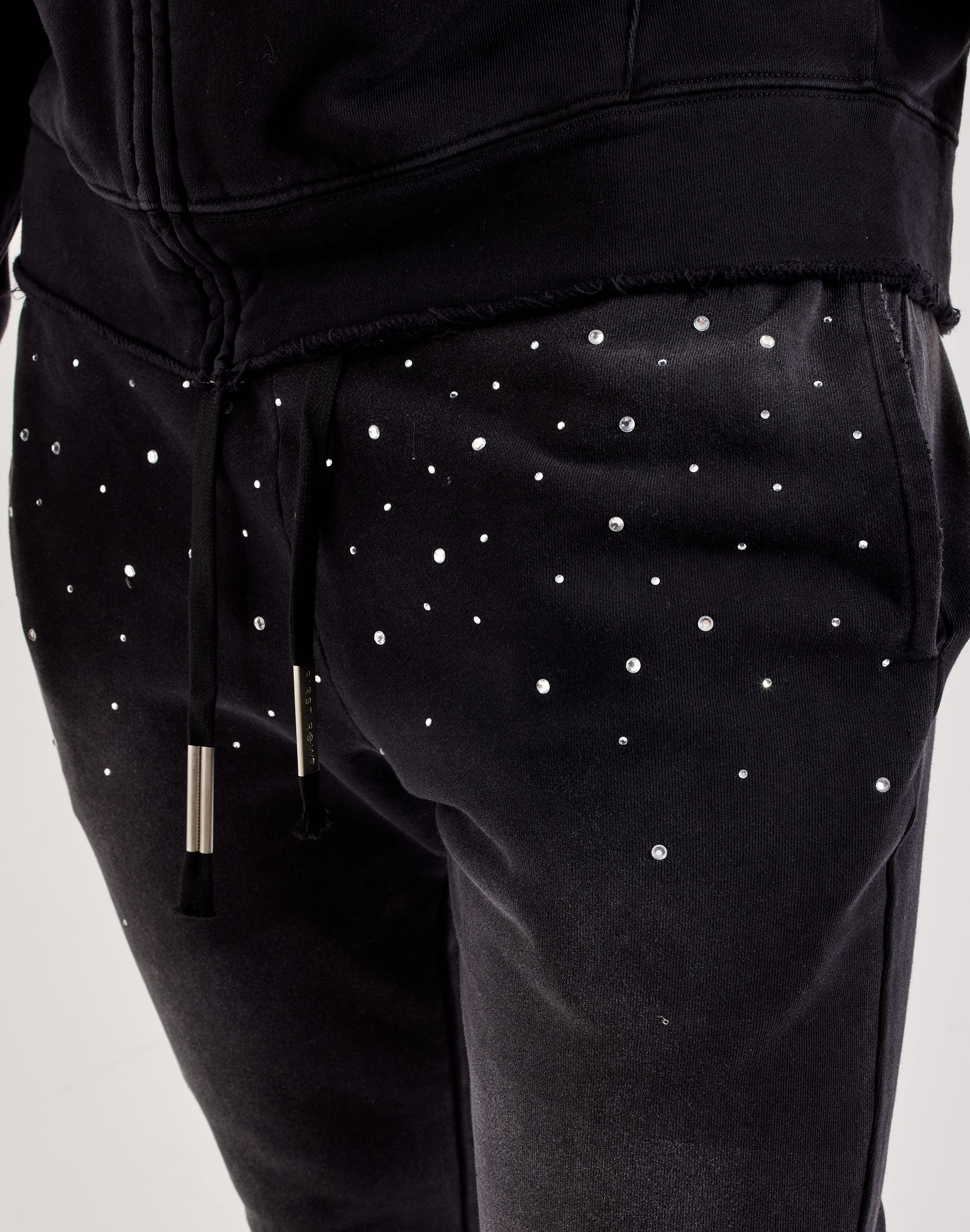 First Row Rhinestone Stacked Fleece Joggers